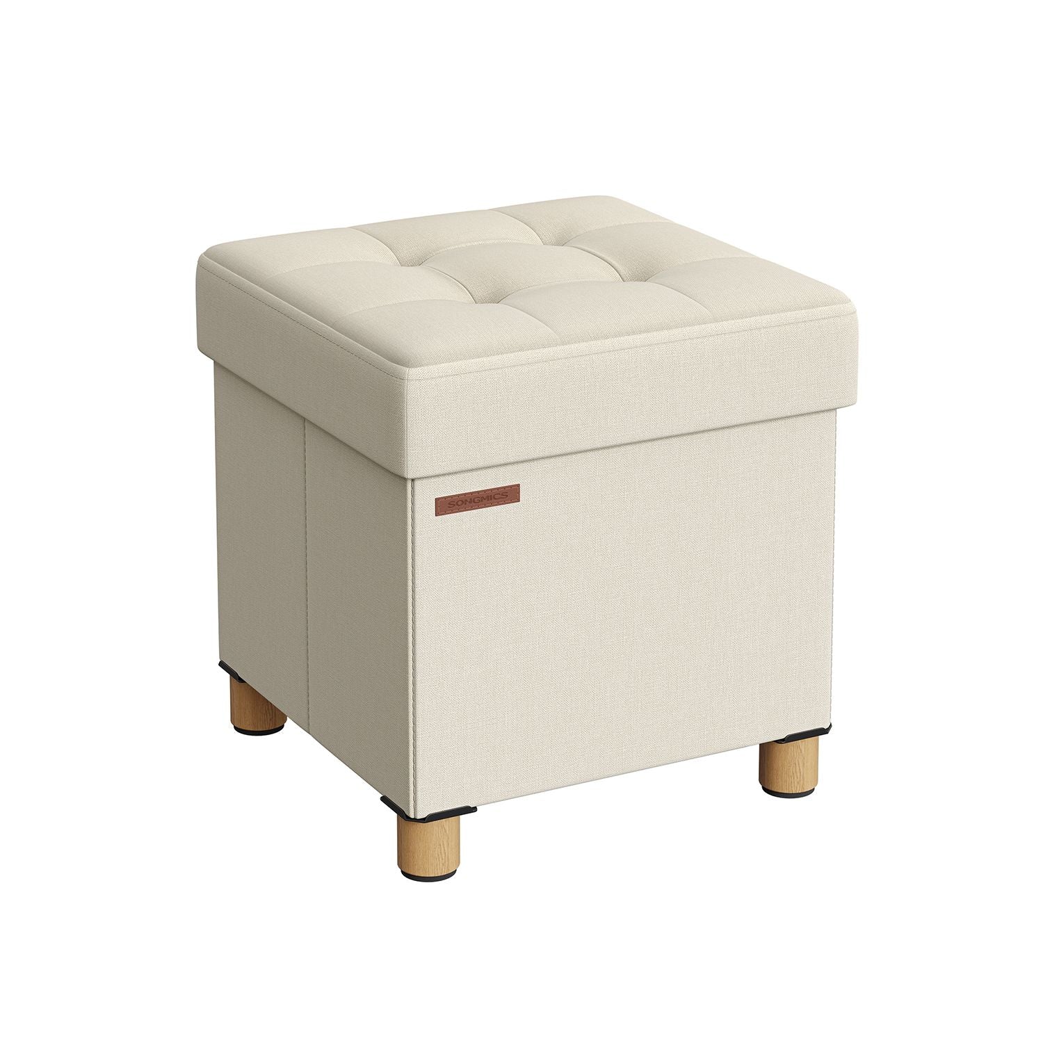 Pouf - mit Stauraum - Holzbeine - Sitzkasten - Beige