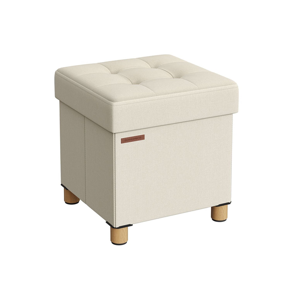 Pouf - mit Stauraum - Holzbeine - Sitzkasten - Beige