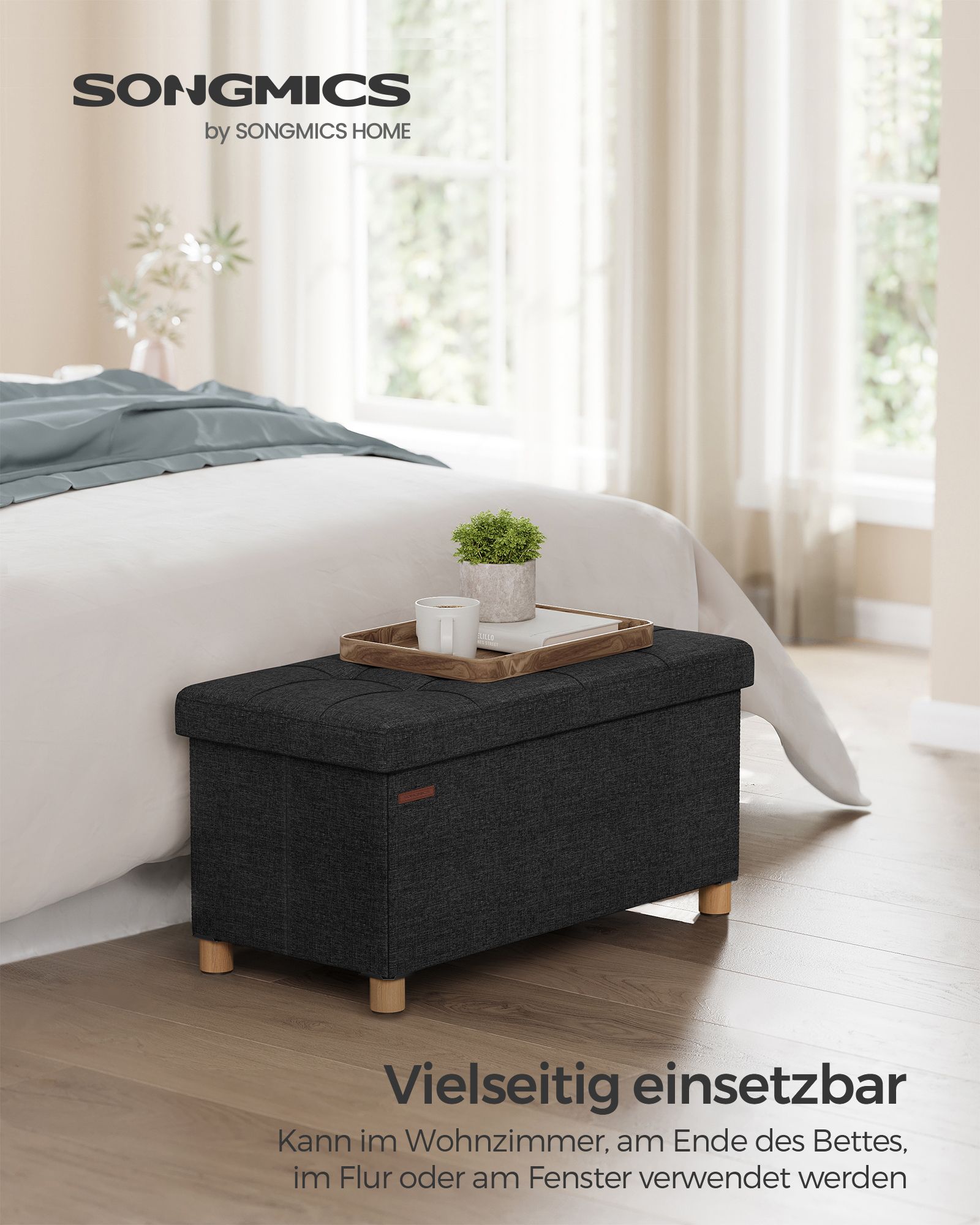 Bank - faltbar - mit Speicherplatz - 38 × 76 × 40 cm - schwarz