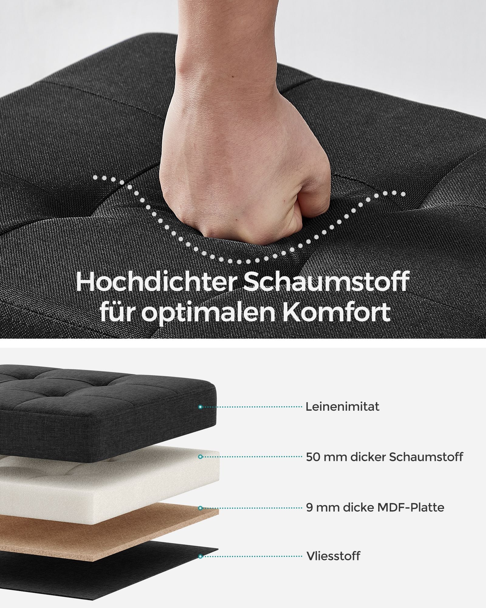 Bank - faltbar - mit Speicherplatz - 38 × 76 × 40 cm - schwarz