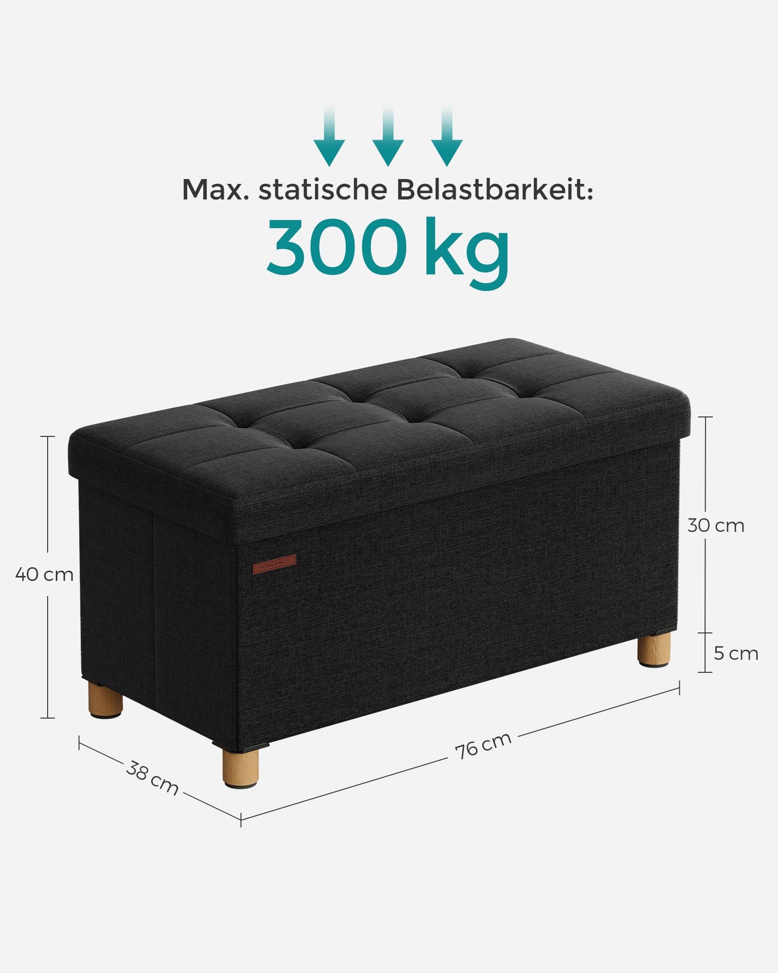 Bank - faltbar - mit Speicherplatz - 38 × 76 × 40 cm - schwarz