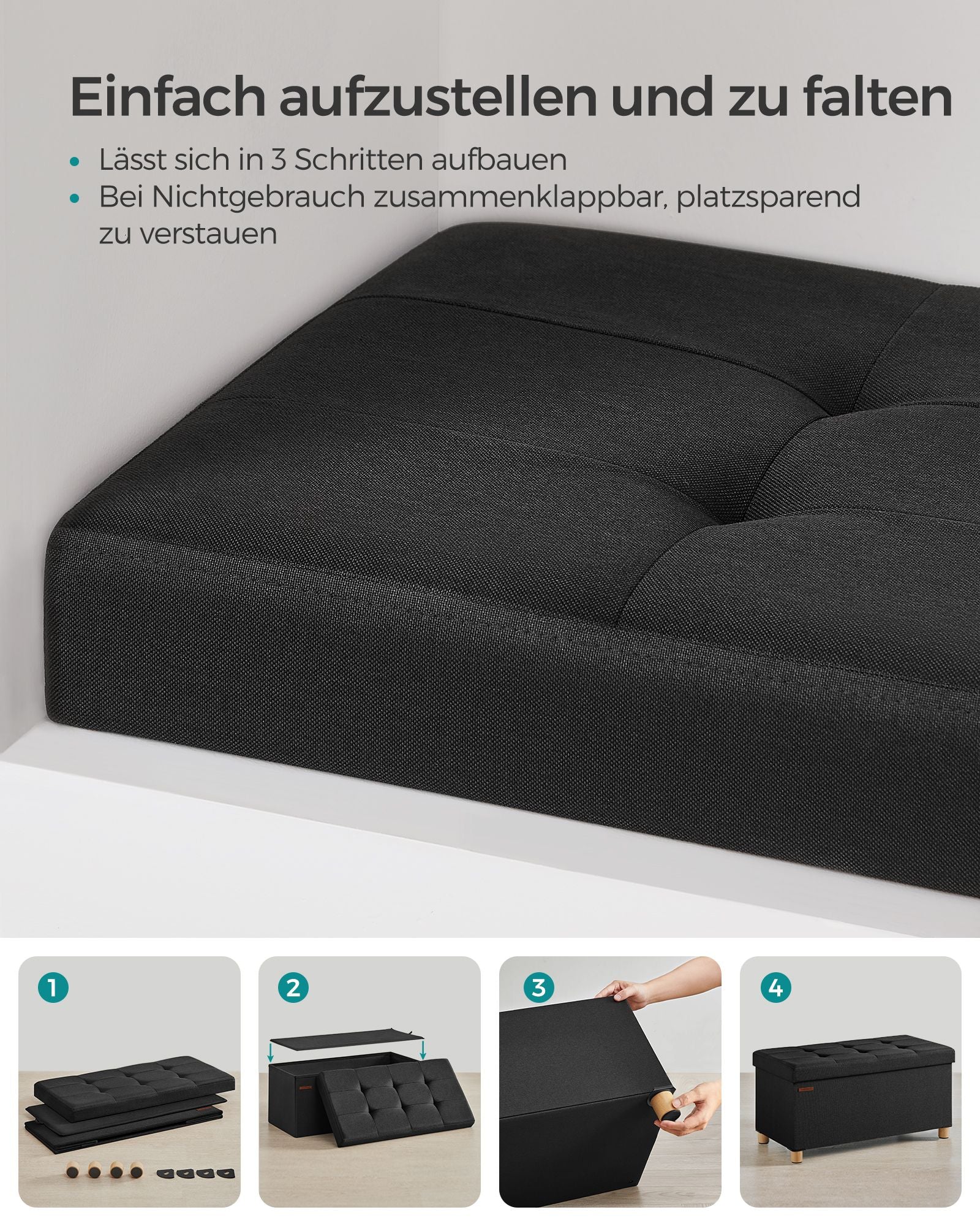 Bank - faltbar - mit Speicherplatz - 38 × 76 × 40 cm - schwarz