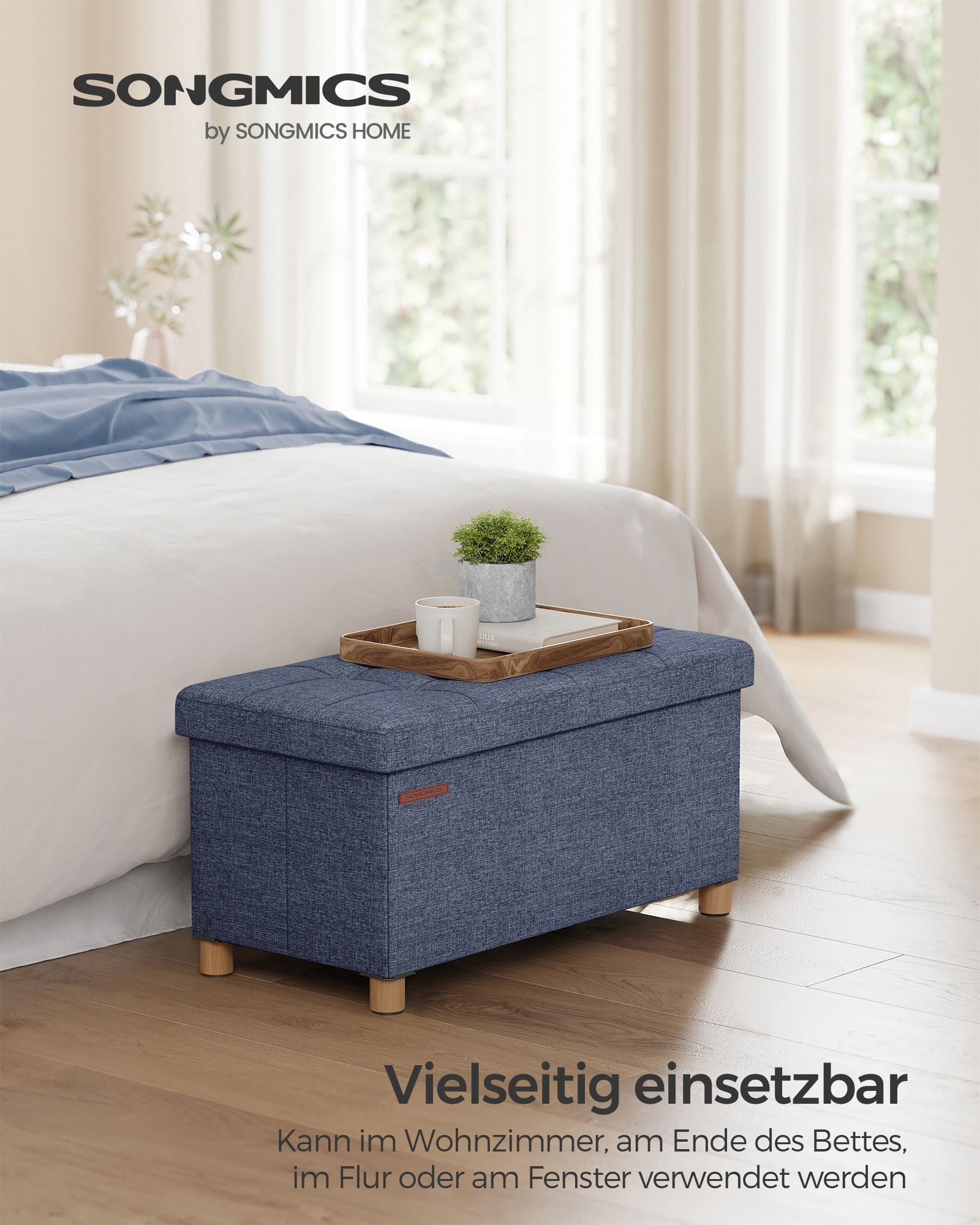 Bank - faltbar - mit Speicherplatz - 38 × 76 × 40 cm - helles Denimblau