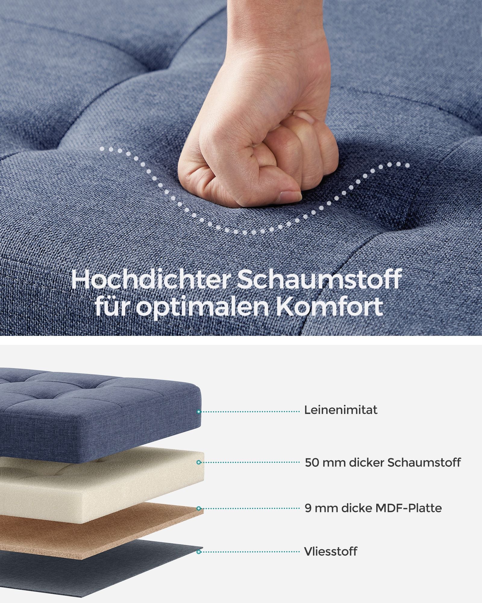 Bank - faltbar - mit Speicherplatz - 38 × 76 × 40 cm - helles Denimblau