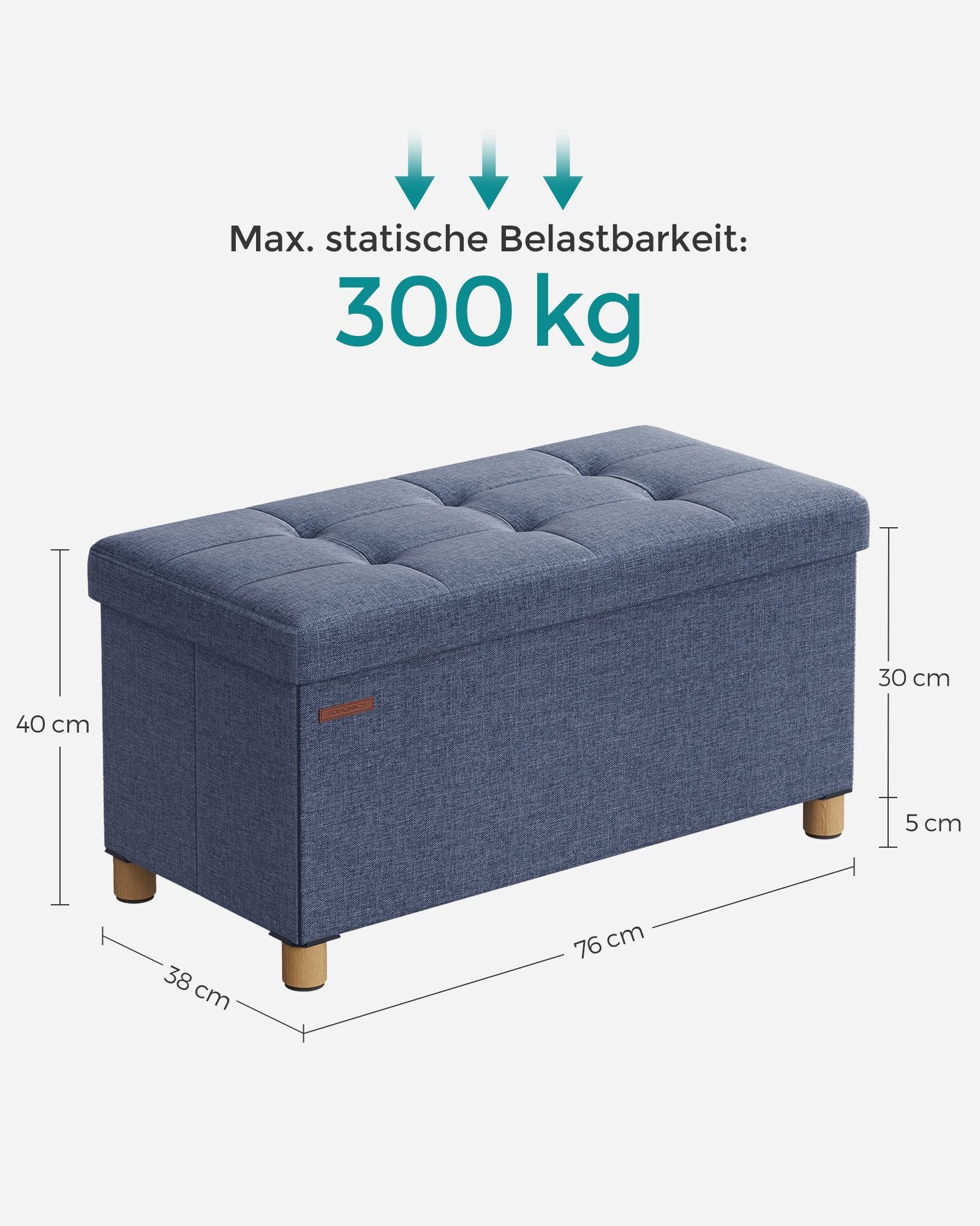 Bank - faltbar - mit Speicherplatz - 38 × 76 × 40 cm - helles Denimblau
