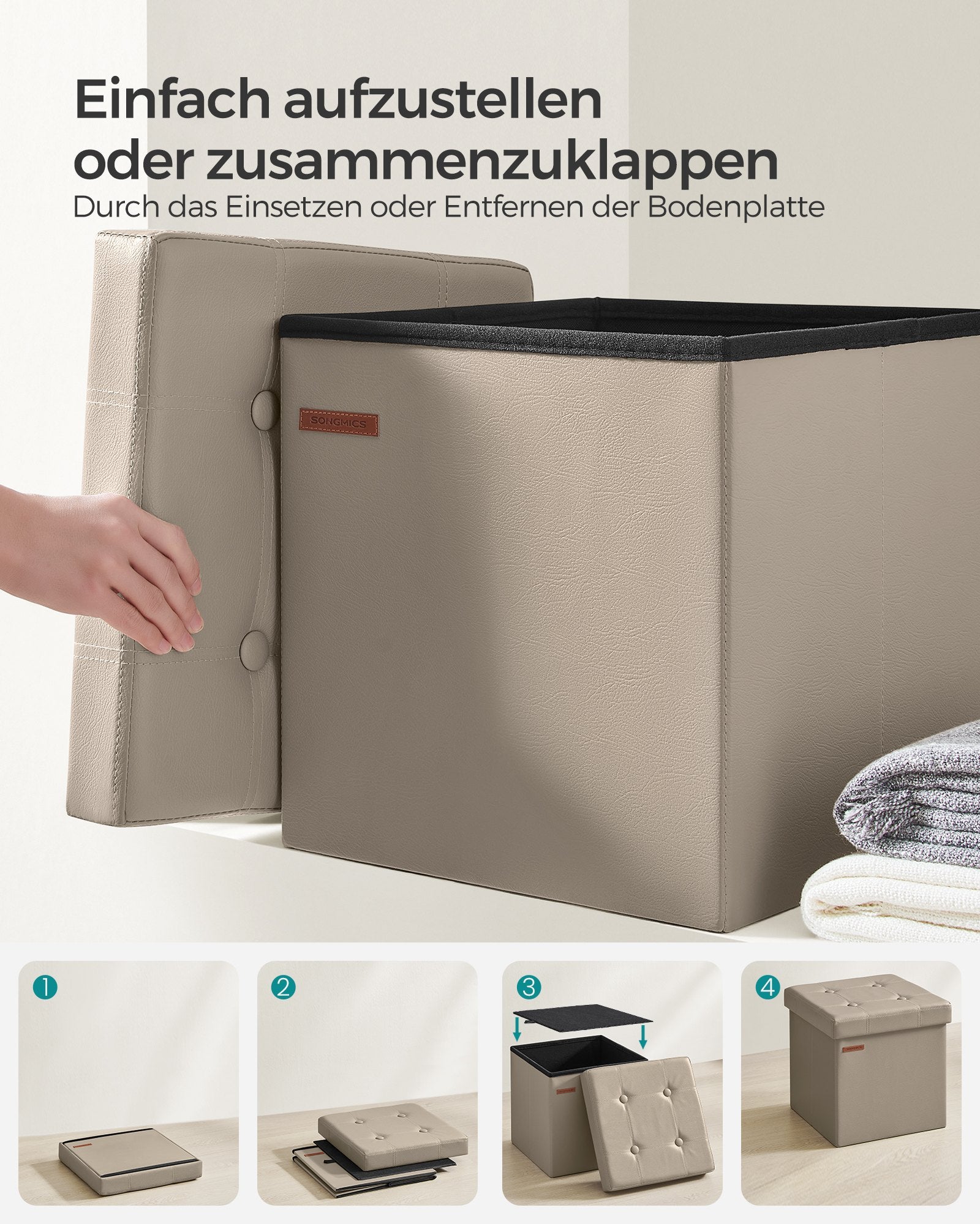 Opbergkruk - 38 x 38 cm - Opvouwbaar - Kunstleer - Licht Camel