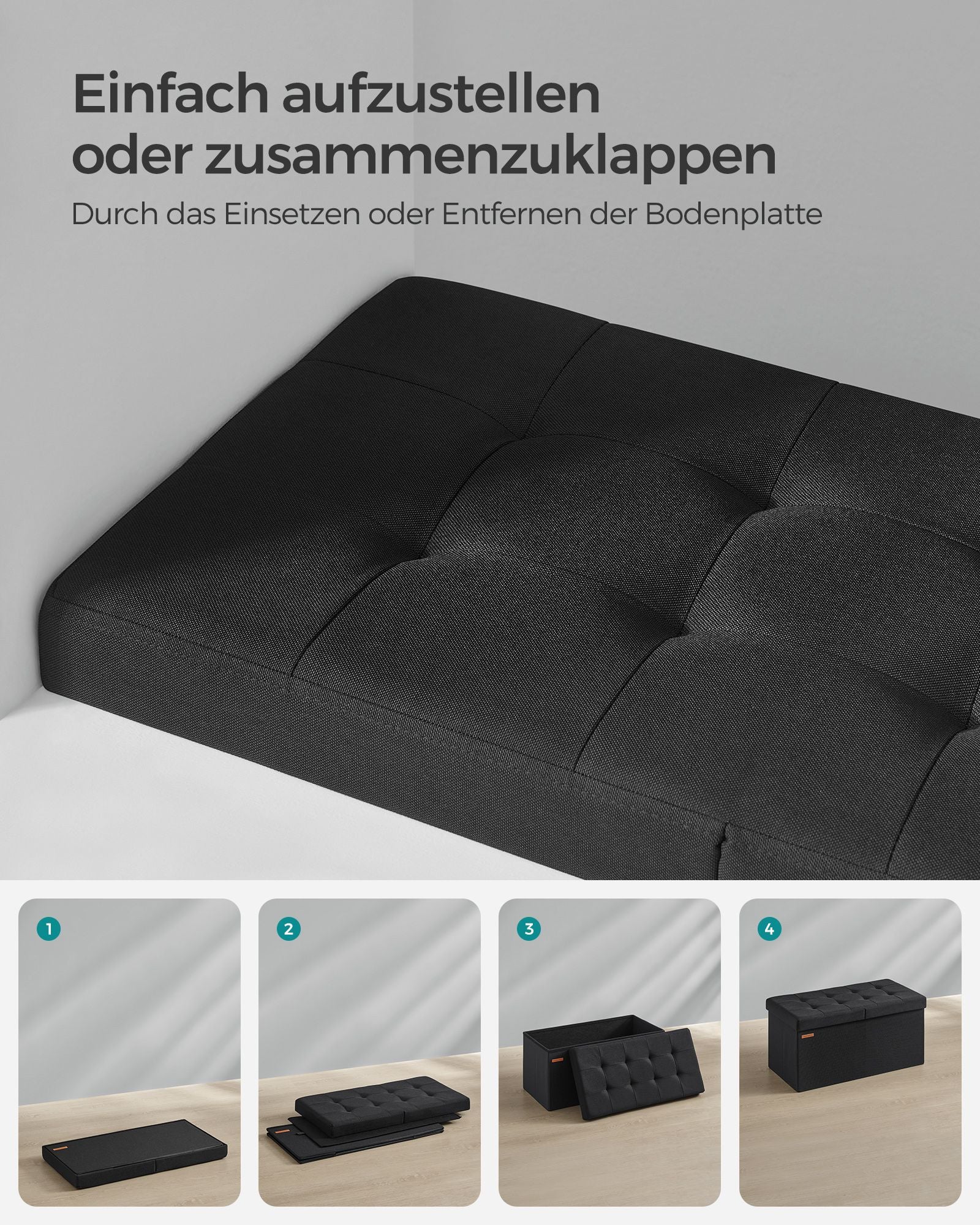 Bank - mit Speicherplatz - 38 × 76 × 38 cm - Tinte -Black