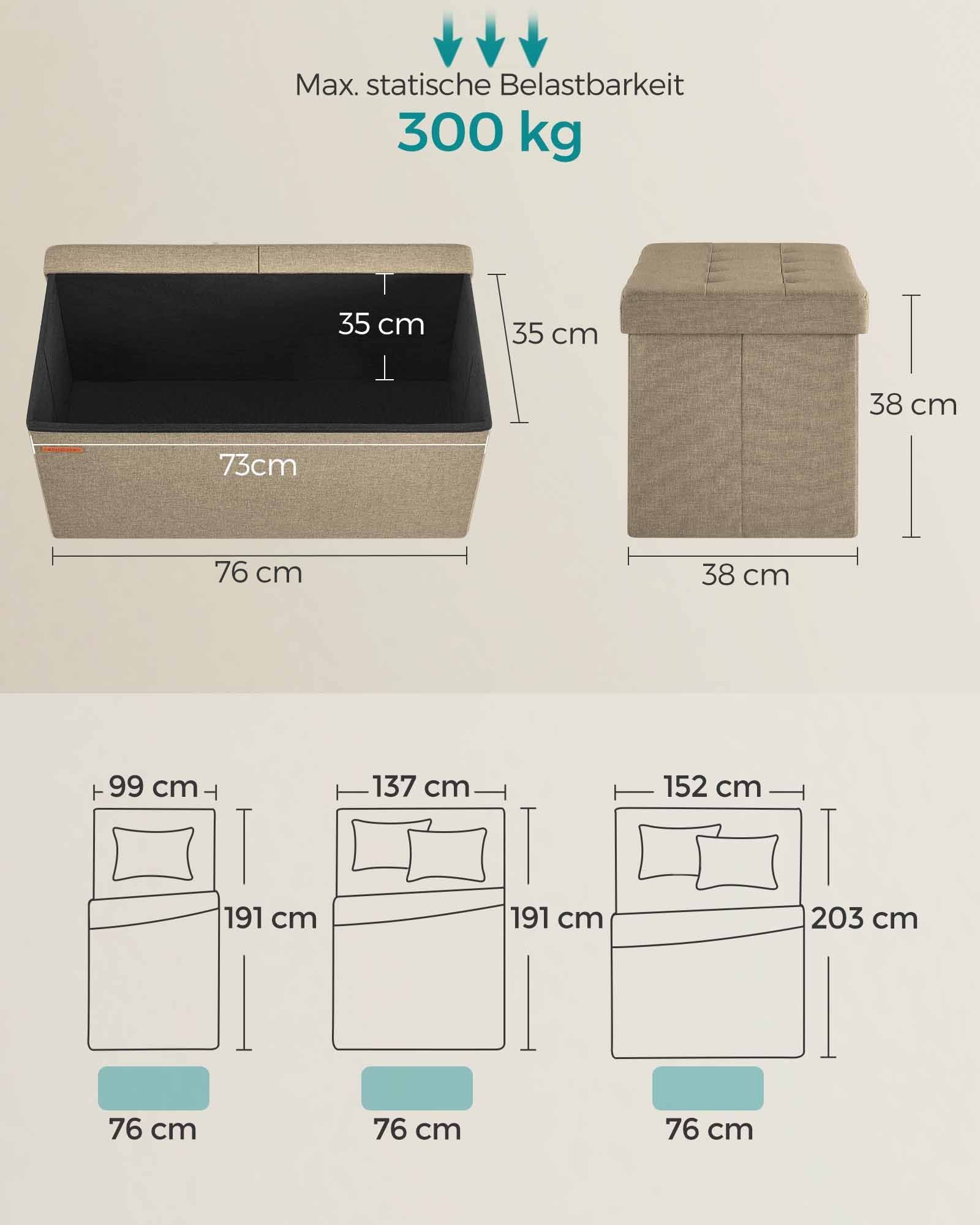 Bank - mit Speicherplatz - 38 × 76 × 38 cm - Camelbruin