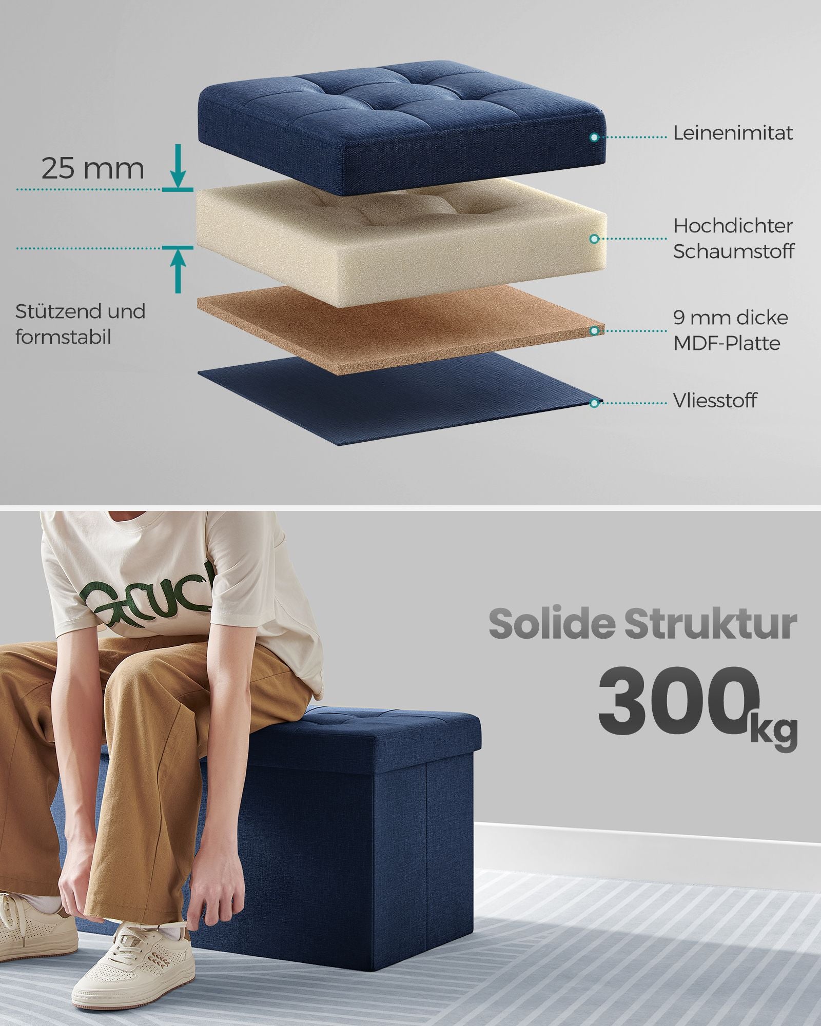 Sofa - mit Stauraum - 38 × 76 × 38 cm - Nachtblau
