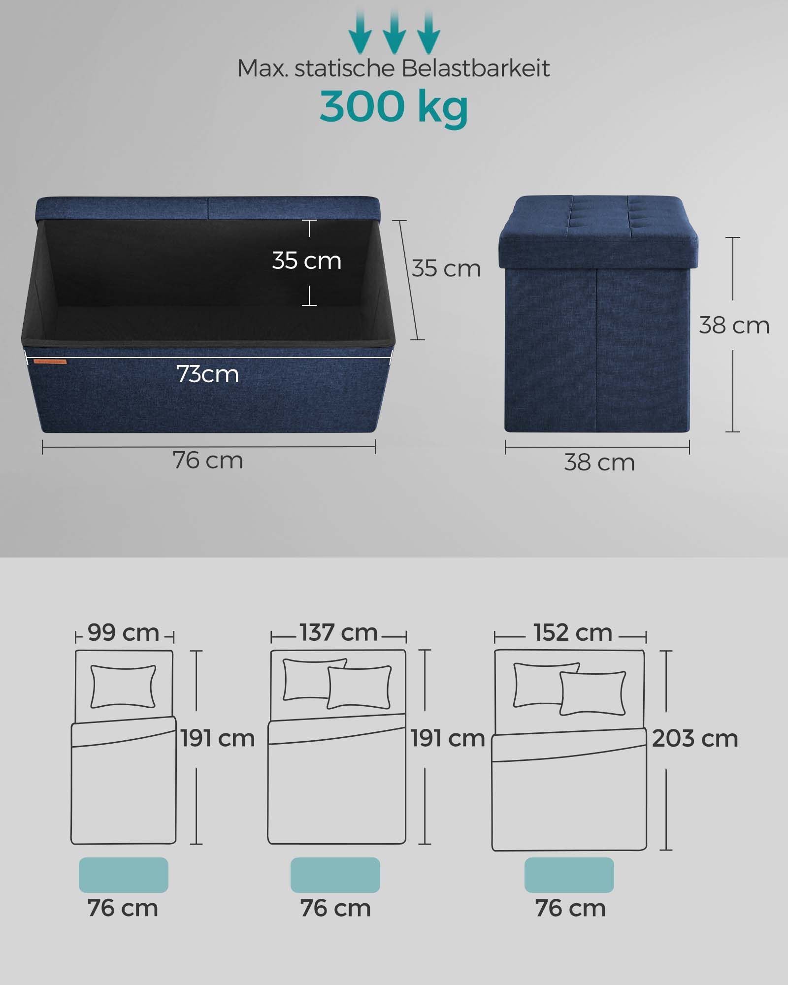 Sofa - mit Stauraum - 38 × 76 × 38 cm - Nachtblau