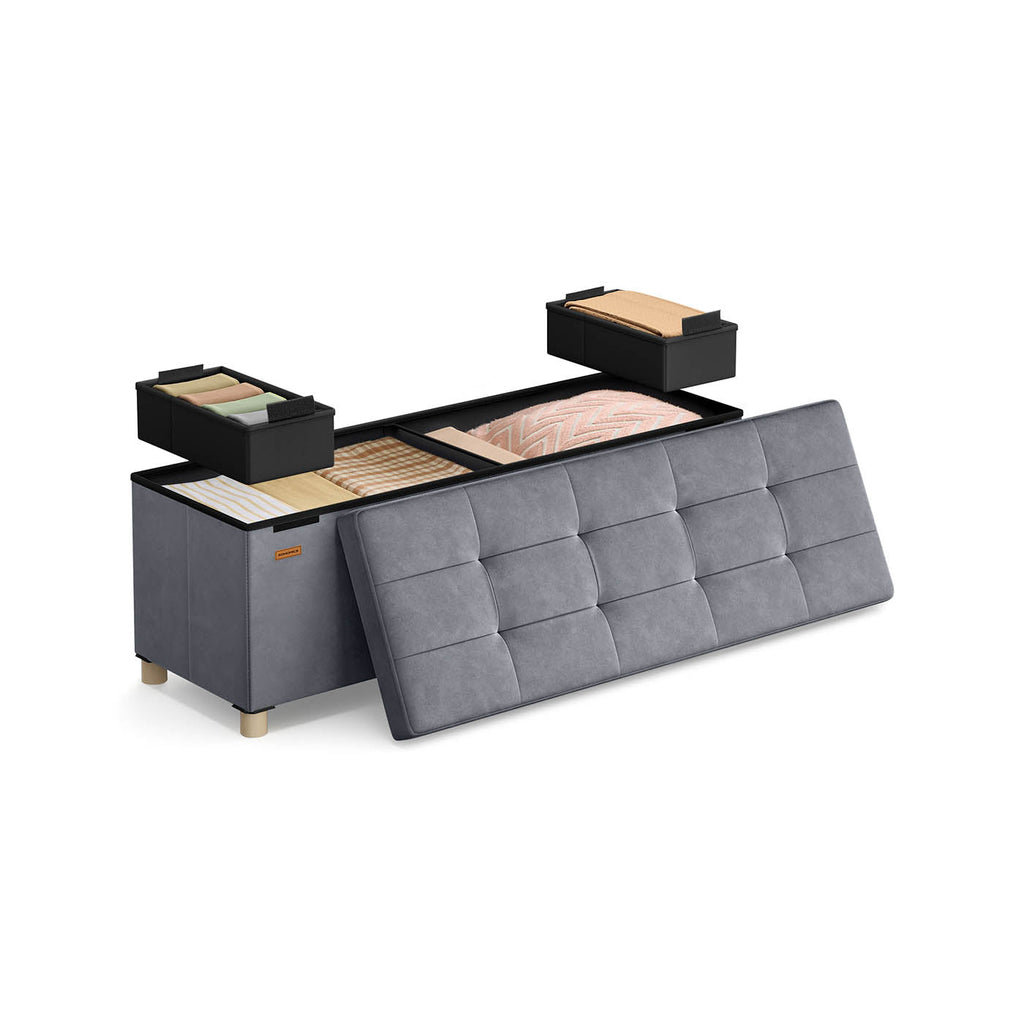 Speicherbank mit Deckel - 110x38x40 cm - Fußbank 112L - Beige
