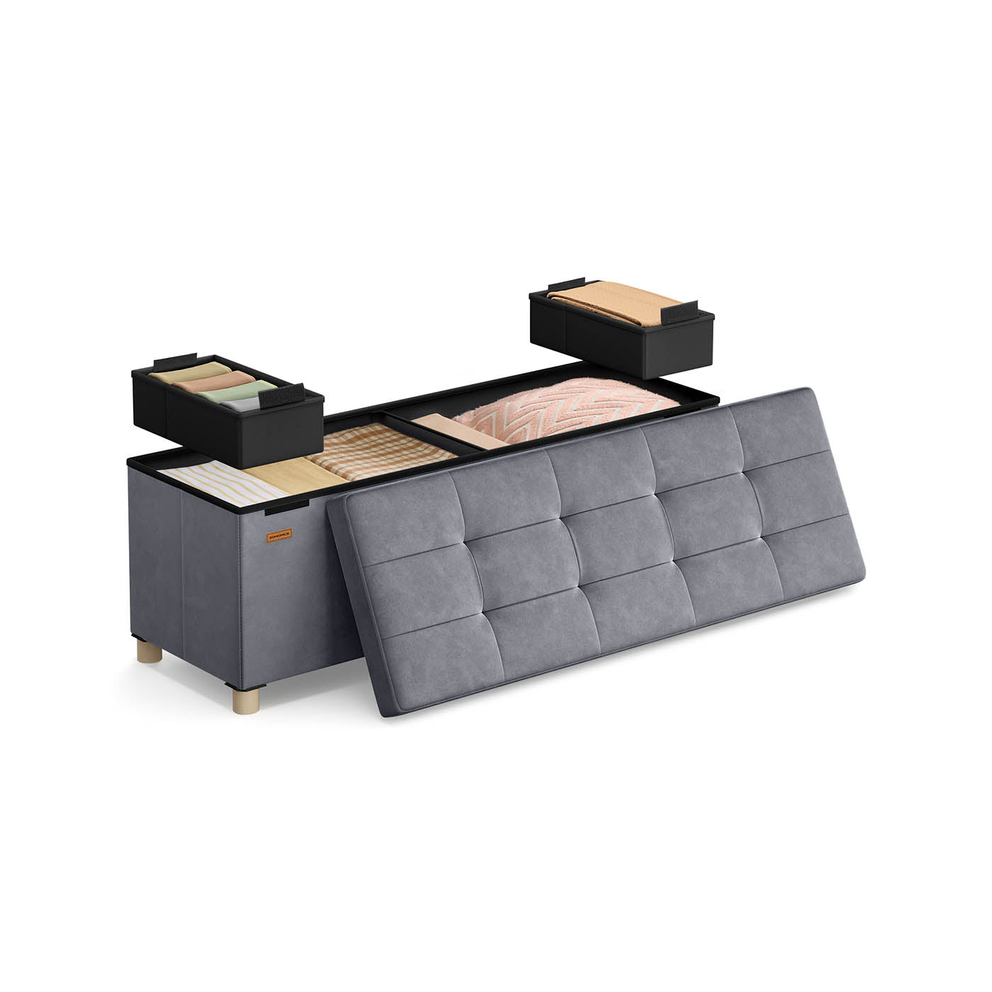Speicherbank mit Deckel - 110x38x40 cm - Fußbank 112L - Beige