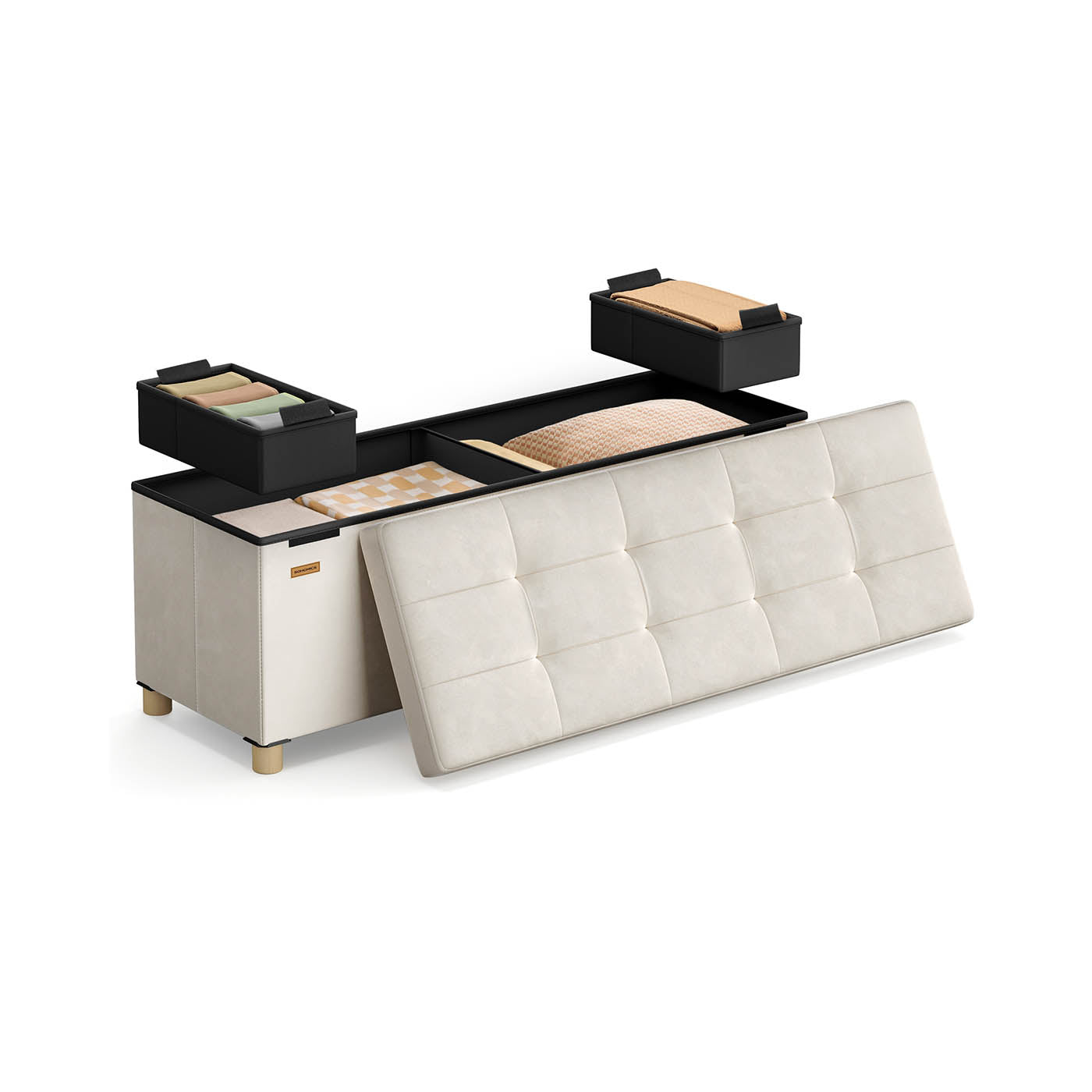 Speicherbank mit Deckel - 110x38x40 cm - Fußbank 112L - Beige