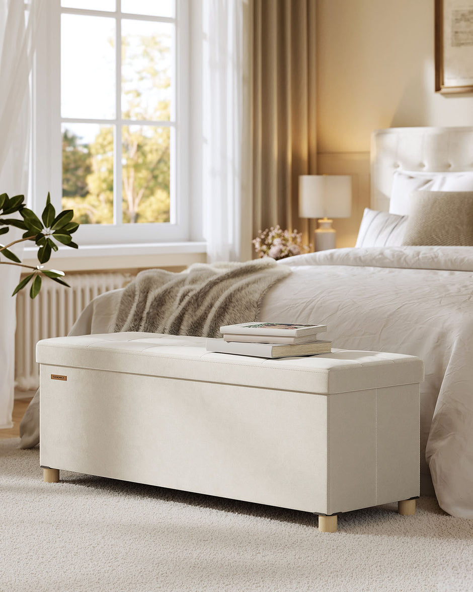 Speicherbank mit Deckel - 110x38x40 cm - Fußbank 112L - Beige
