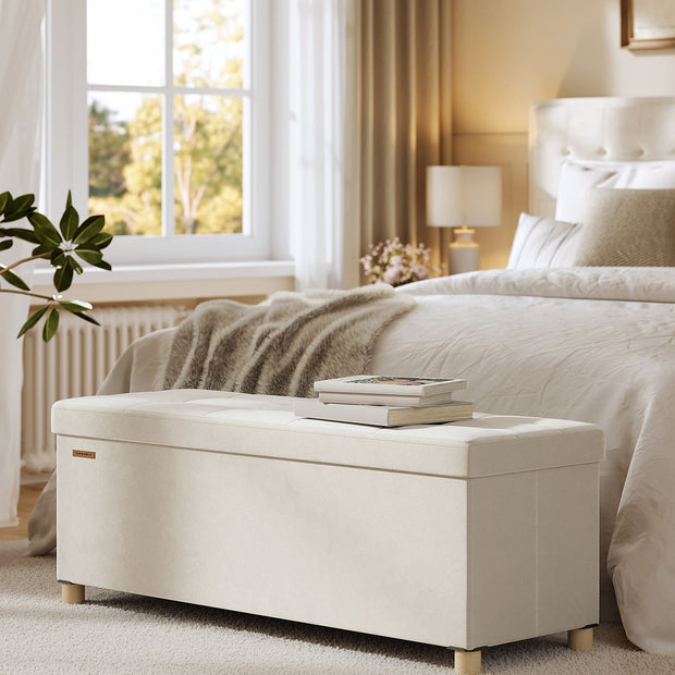 Speicherbank mit Deckel - 110x38x40 cm - Fußbank 112L - Beige