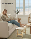 Zitbankje – Houten Poten – Linnenlook – Voetenbank voor Hal of Slaapkamer – Beige