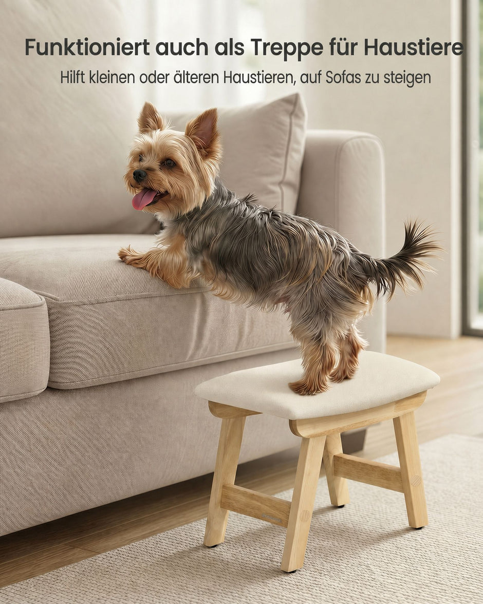 Zitbankje – Houten Poten – Linnenlook – Voetenbank voor Hal of Slaapkamer – Beige