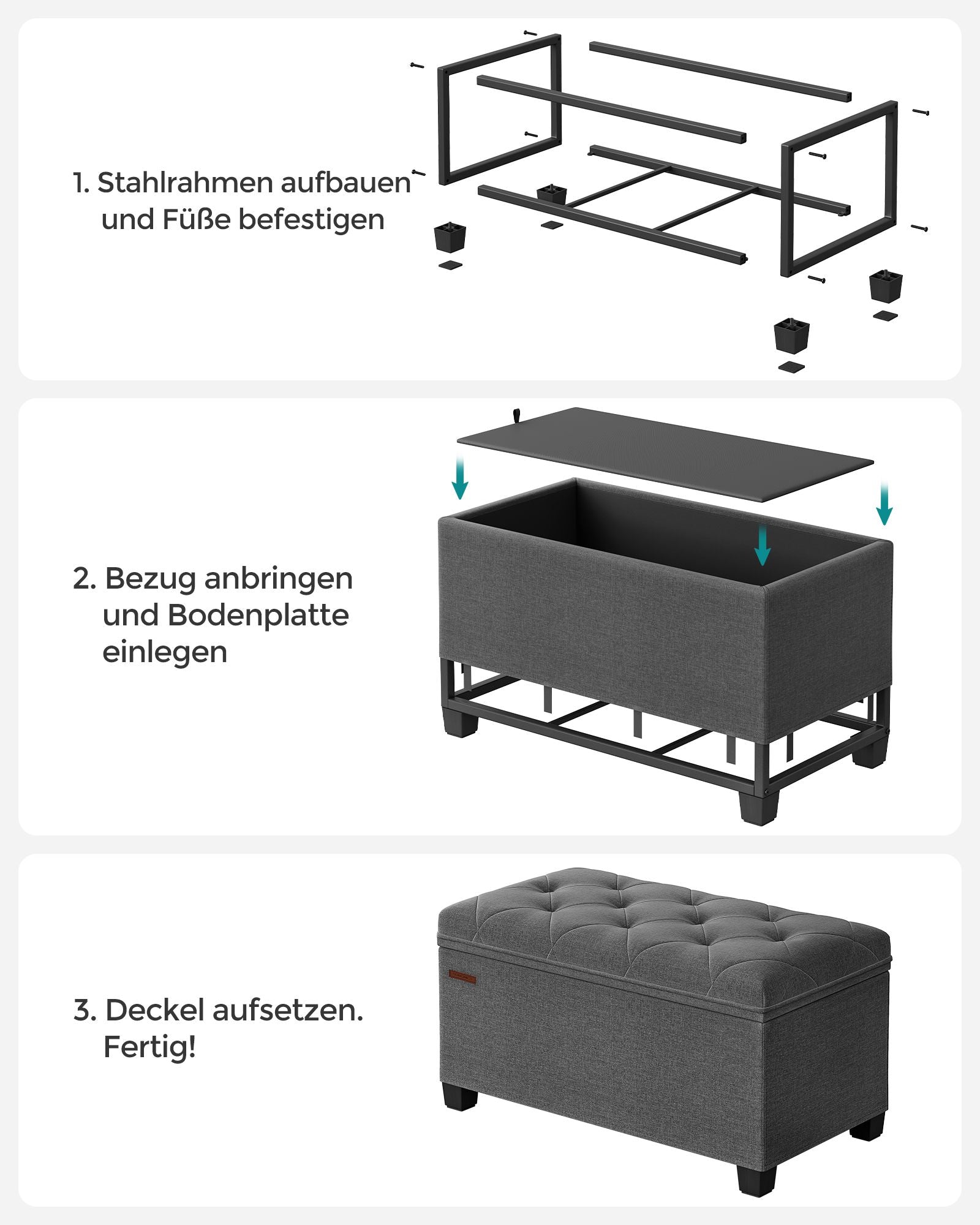 Stuhl - mit Speicherplatz - 40 × 76 × 40 cm - dunkelgrau