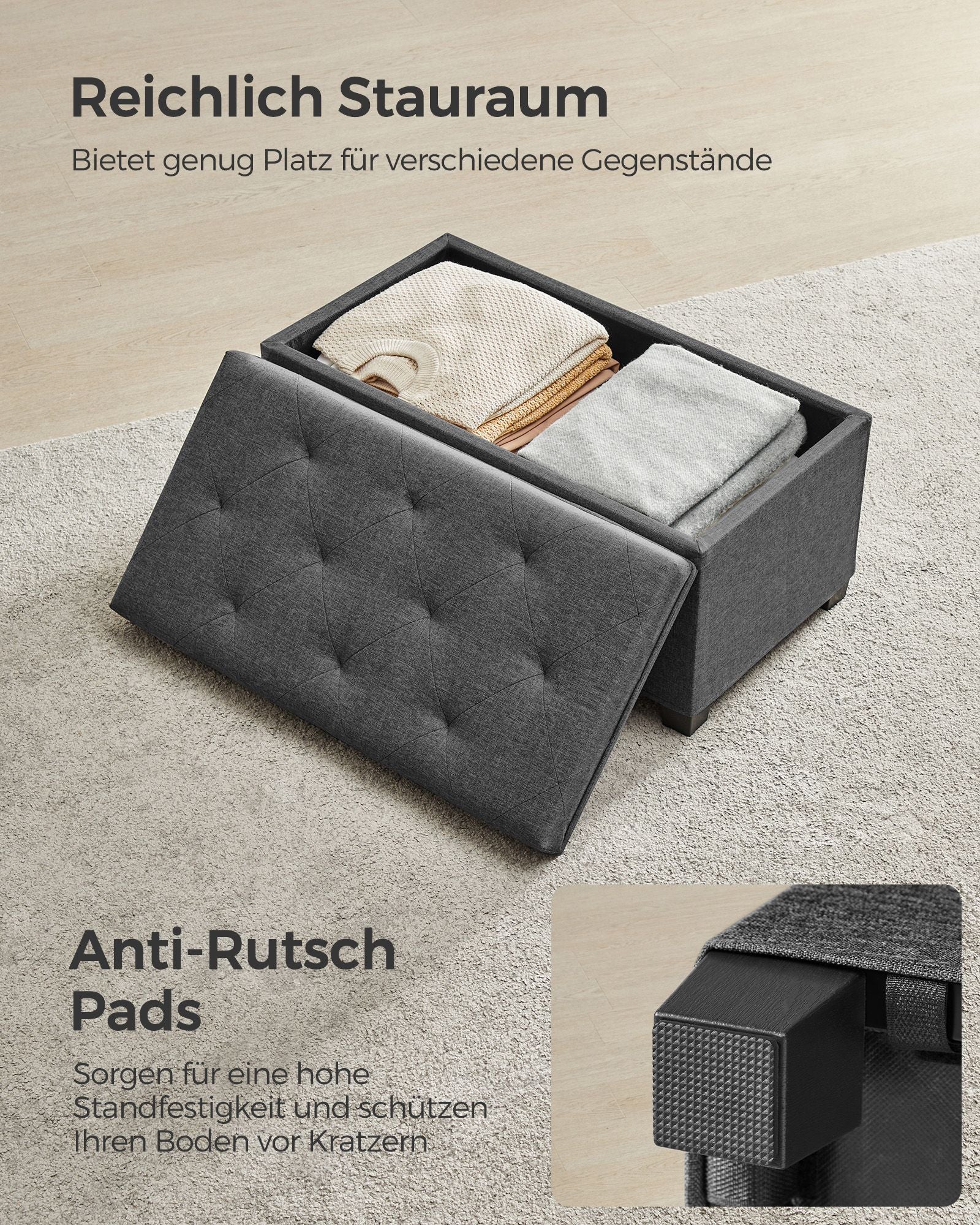 Stuhl - mit Speicherplatz - 40 × 76 × 40 cm - dunkelgrau
