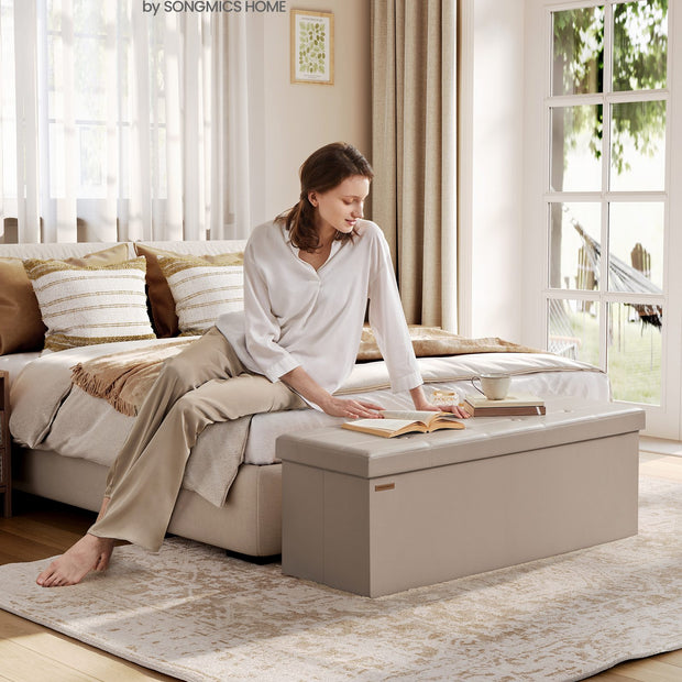 Opbergbank - 110 cm - Opvouwbaar - Kunstleer - Lichtbeige