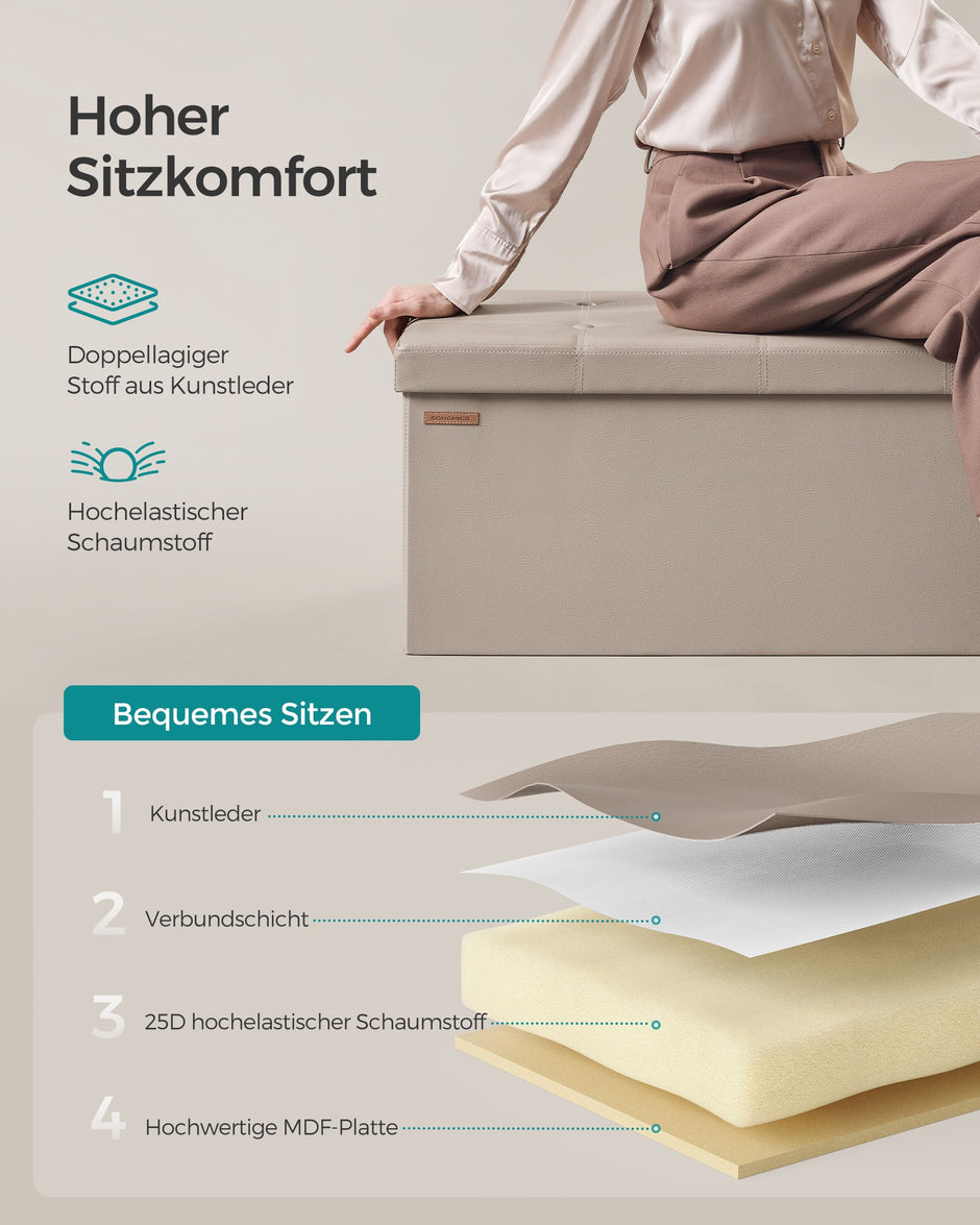 Opbergbank - 110 cm - Opvouwbaar - Kunstleer - Lichtbeige