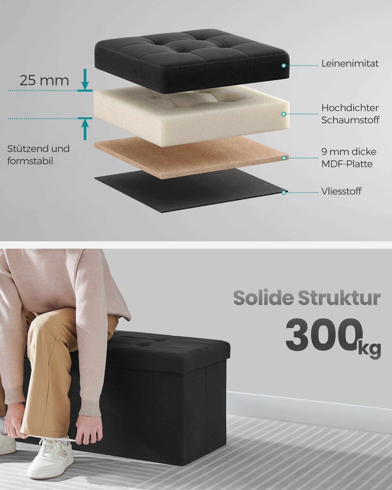 Sofa - mit Speicherplatz - 38 × 110 × 38 cm - Tintenschwarz