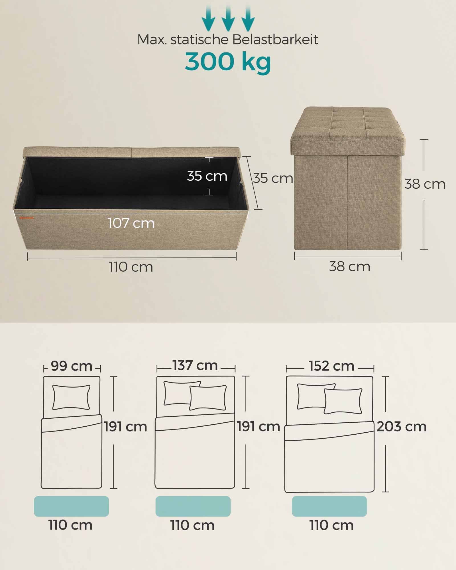 Sofa - mit Stauraum - 38 × 110 × 38 cm - Kamelbraun