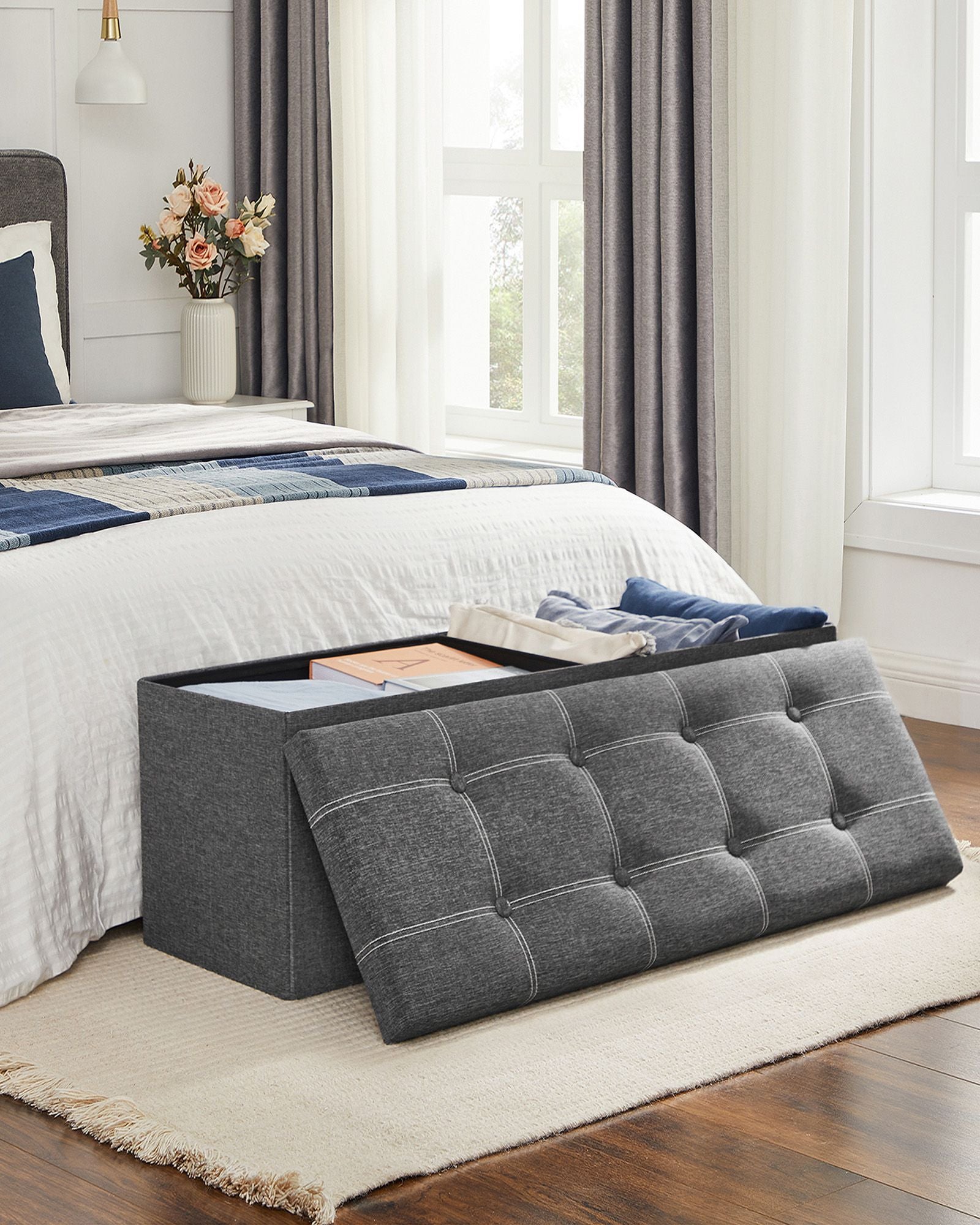Bank - mit Stauraum - für Schlafzimmer - dunkelgrau