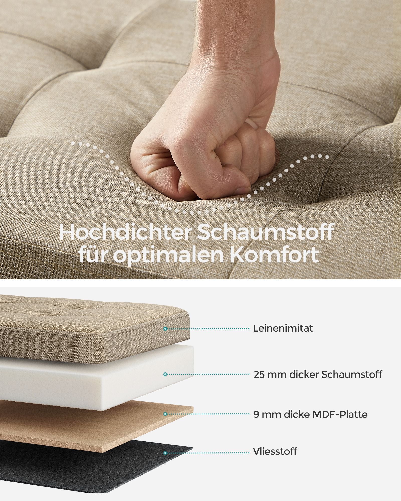 Sofa - 110 cm - faltbar mit Speicherplatz - Leichtes Taupe