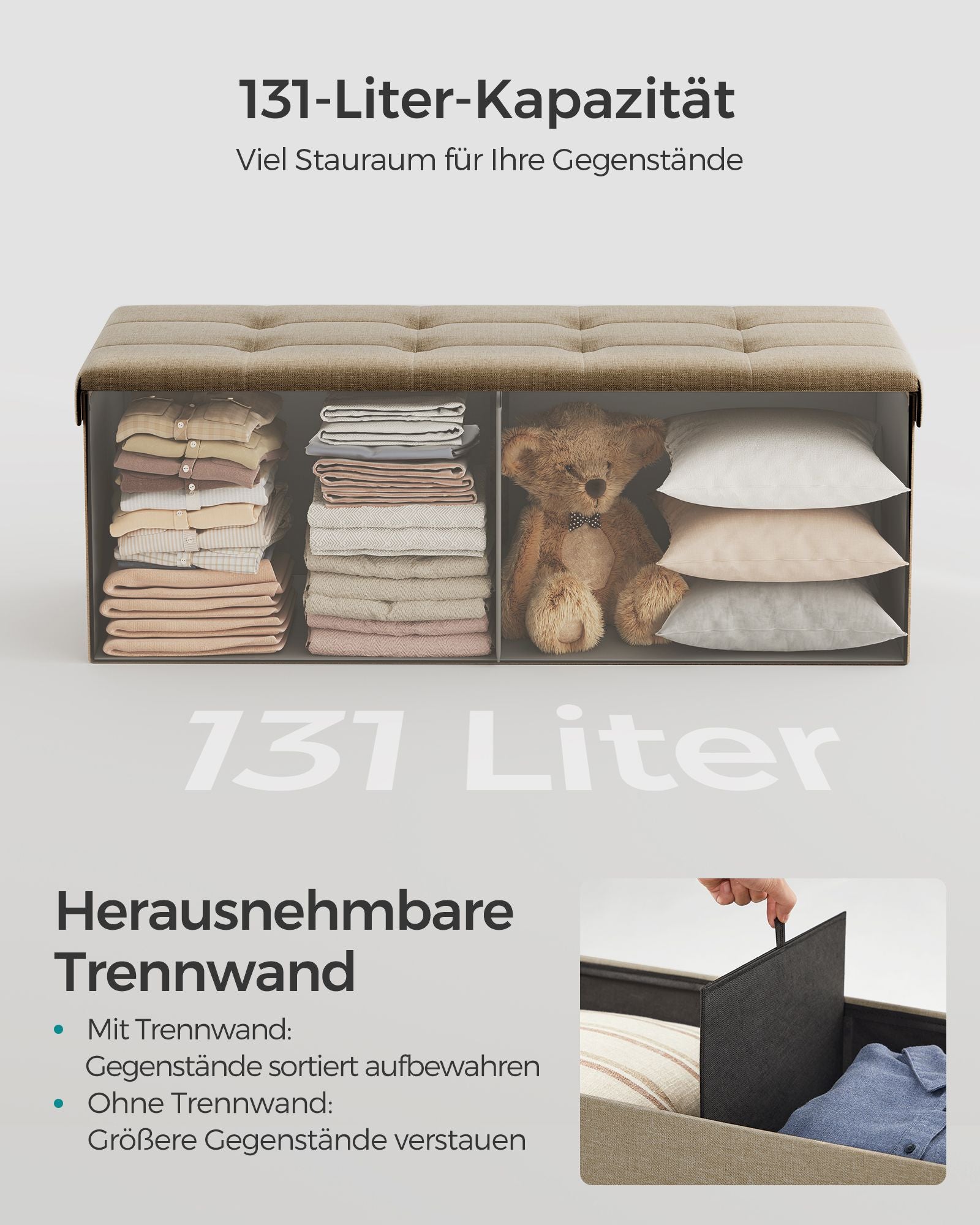 Sofa - 110 cm - faltbar mit Speicherplatz - Leichtes Taupe