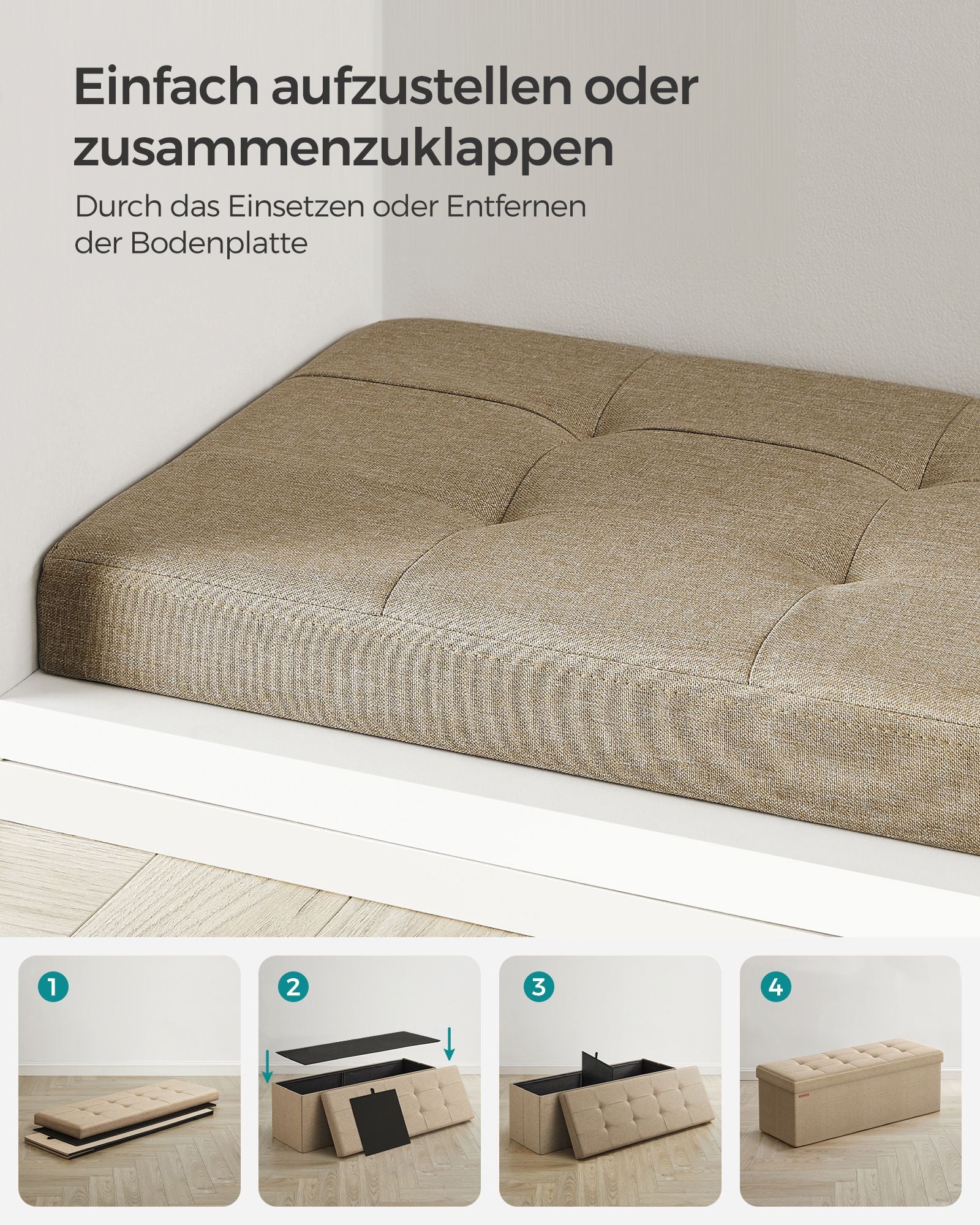 Sofa - 110 cm - faltbar mit Speicherplatz - Leichtes Taupe