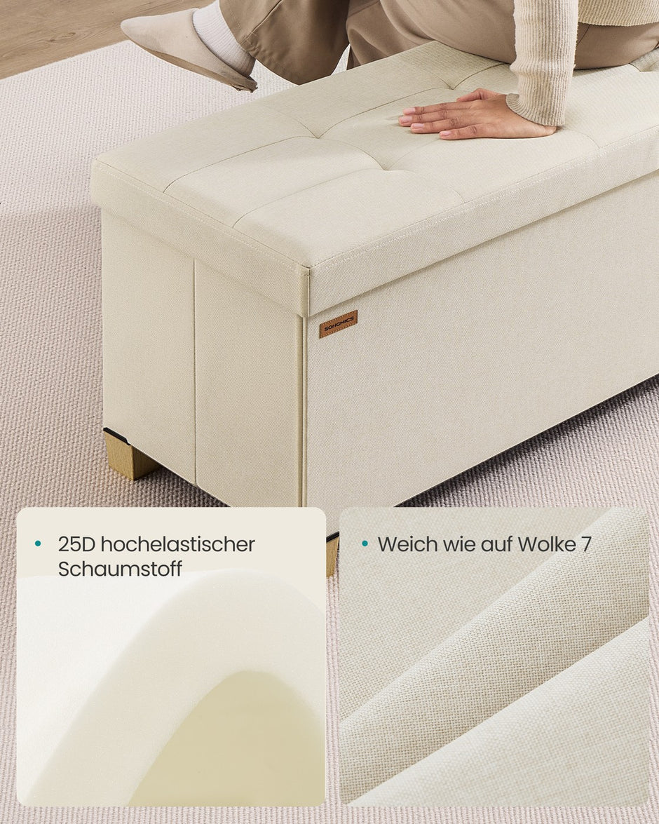 Opbergbank - 110 cm - Scharnierend Deksel - Linnenlook - Lichtbeige