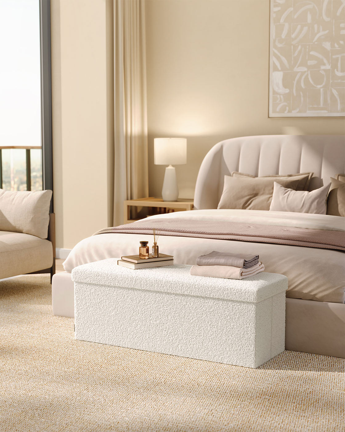 Stuhl mit Stauraum 38 x 110 x 38 cm Creme Weiß