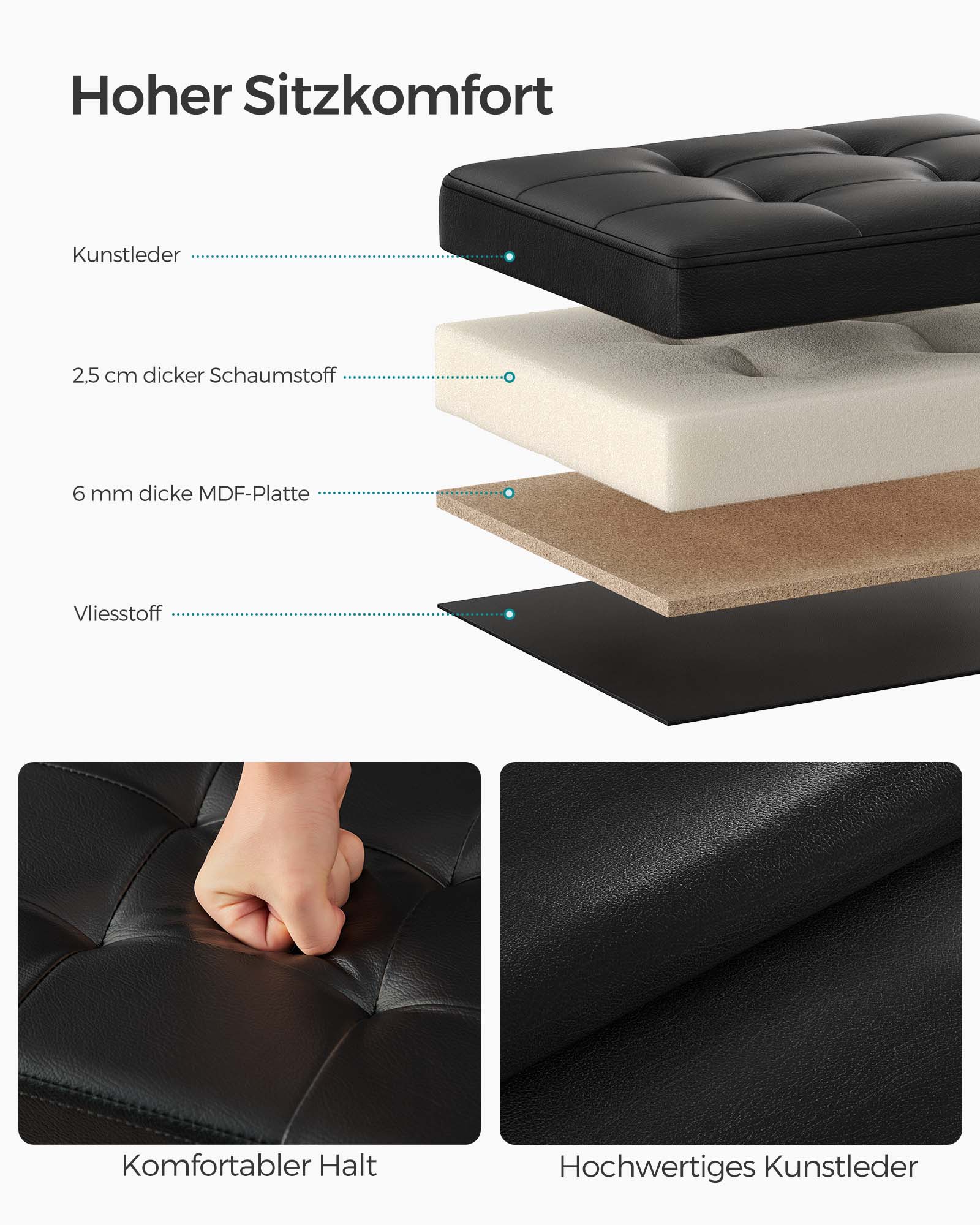 Faltbares Sofa mit Speicherplatz 41 cm Tinte -Black