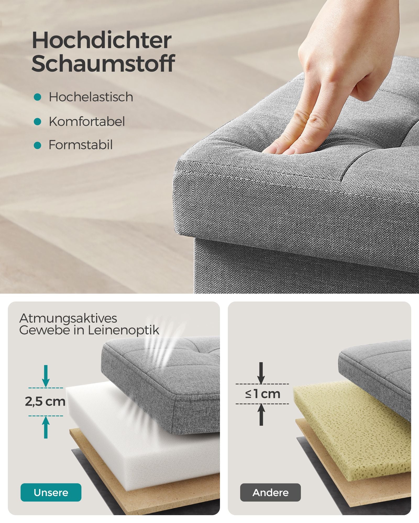 Bank - 41 cm - mit Stauraum - hellgrau