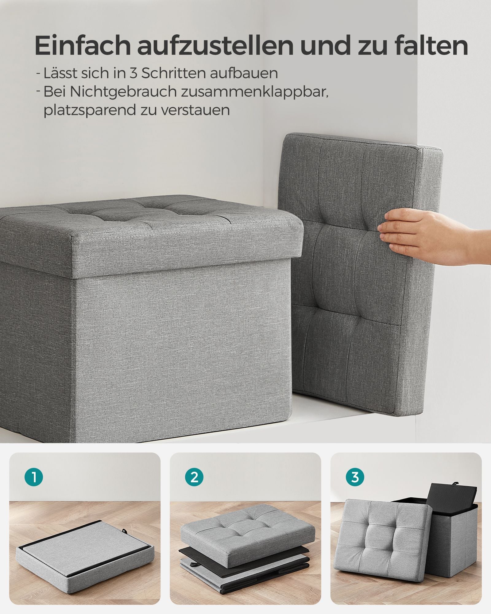 Bank - 41 cm - mit Stauraum - hellgrau