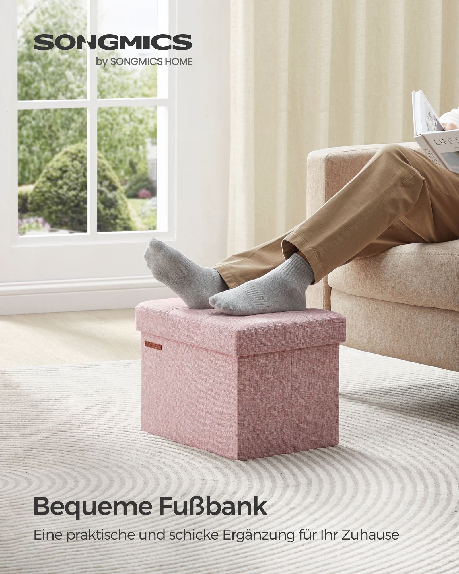 Bank - mit Stauraum - Pastellrosa