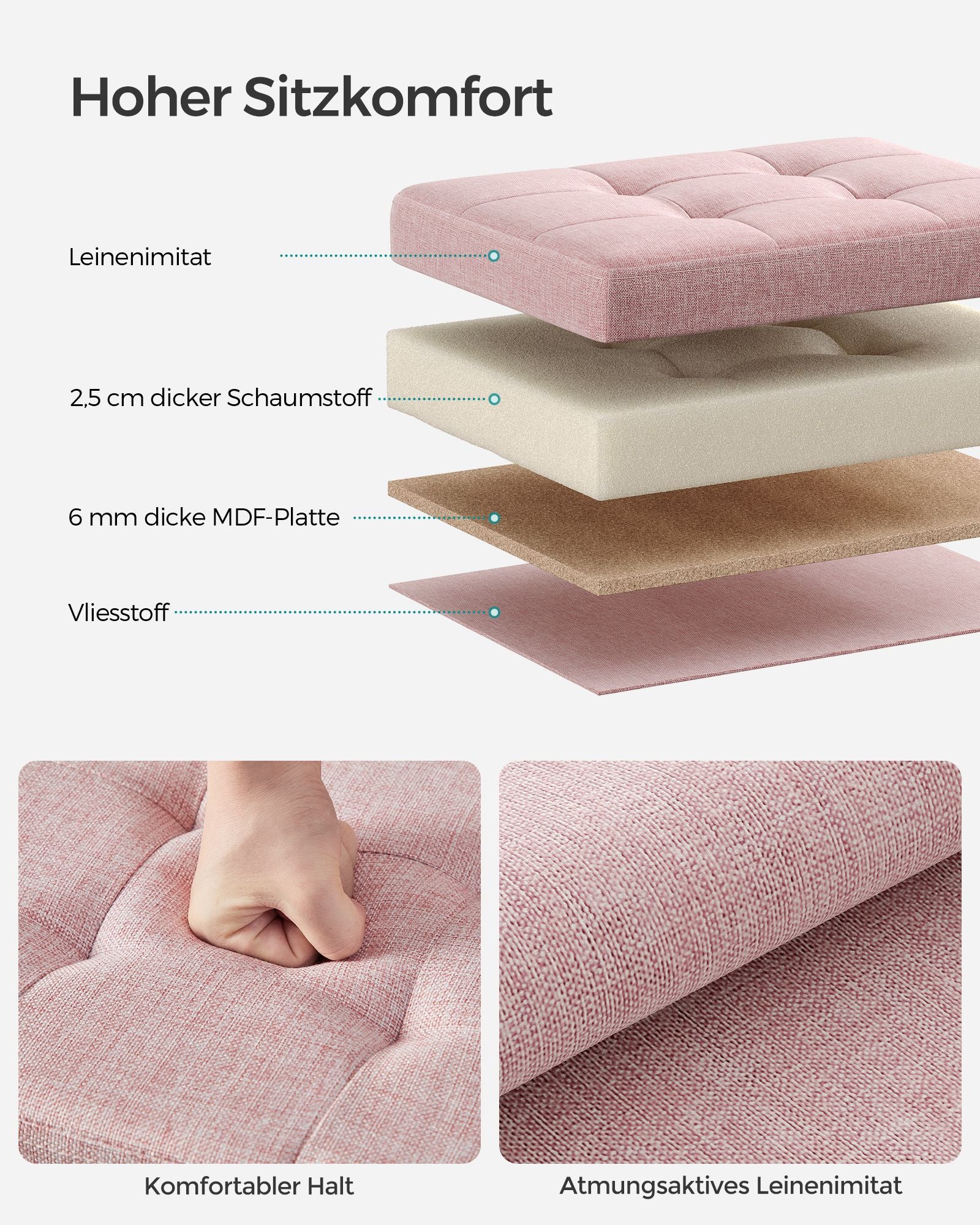 Bank - mit Stauraum - Pastellrosa