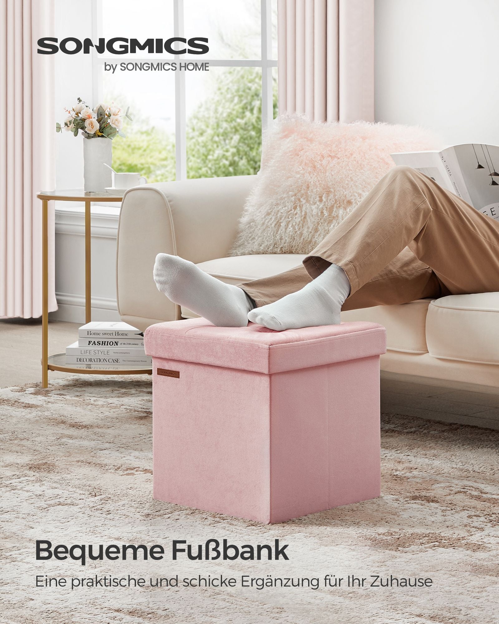 Bank - mit Stauraum - für Hall - Pastellrosa