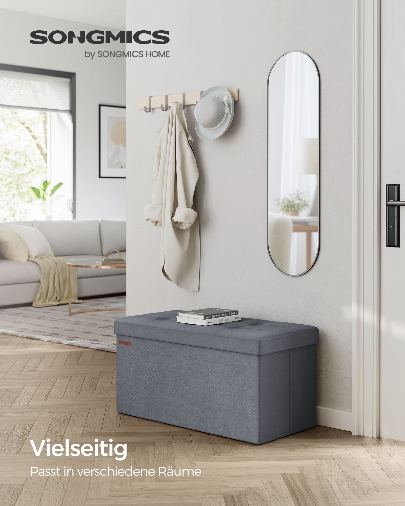 Bank - mit Stauraum - Samt - für Wohnzimmer - LEIRGRIJS
