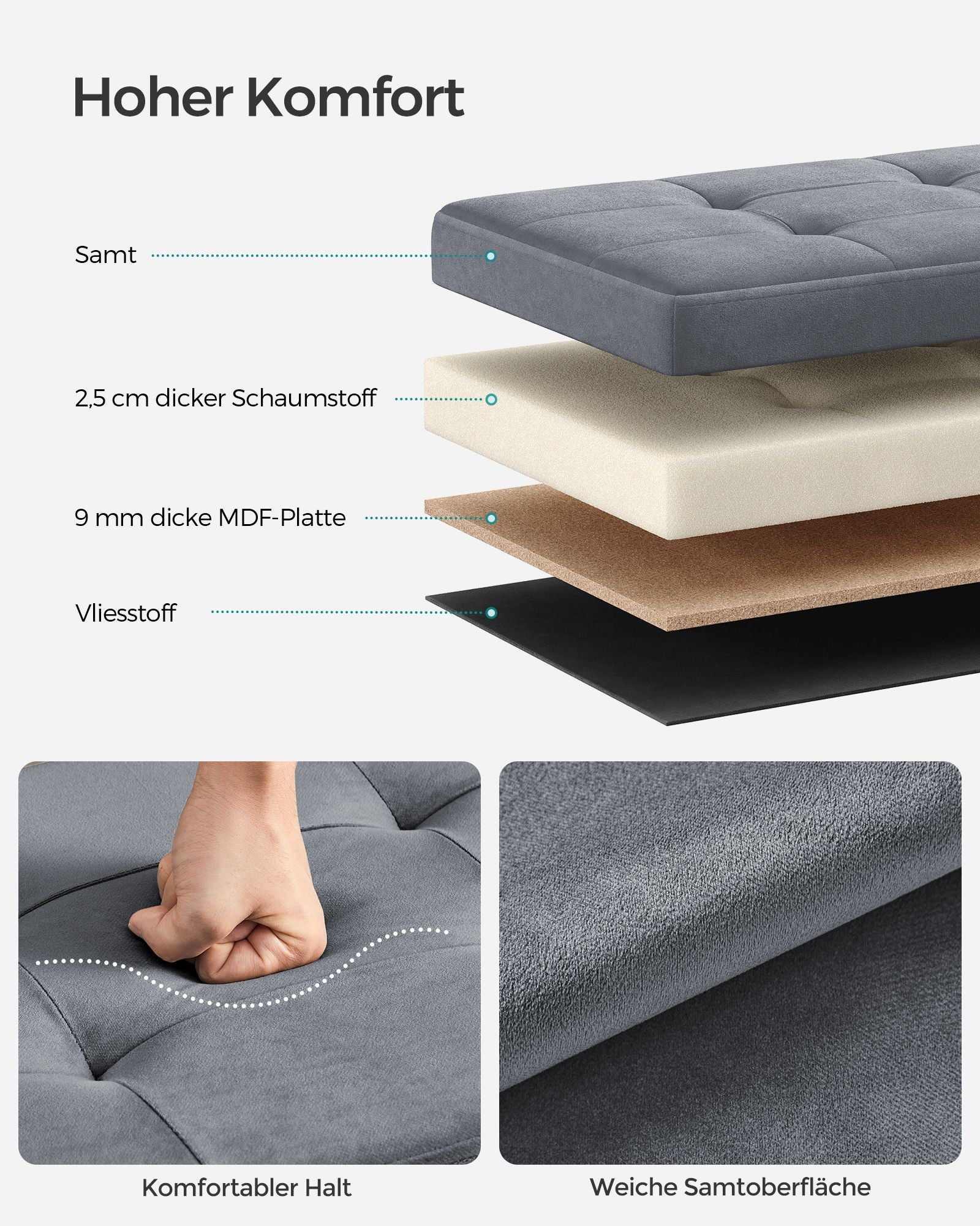 Bank - mit Stauraum - Samt - für Wohnzimmer - LEIRGRIJS