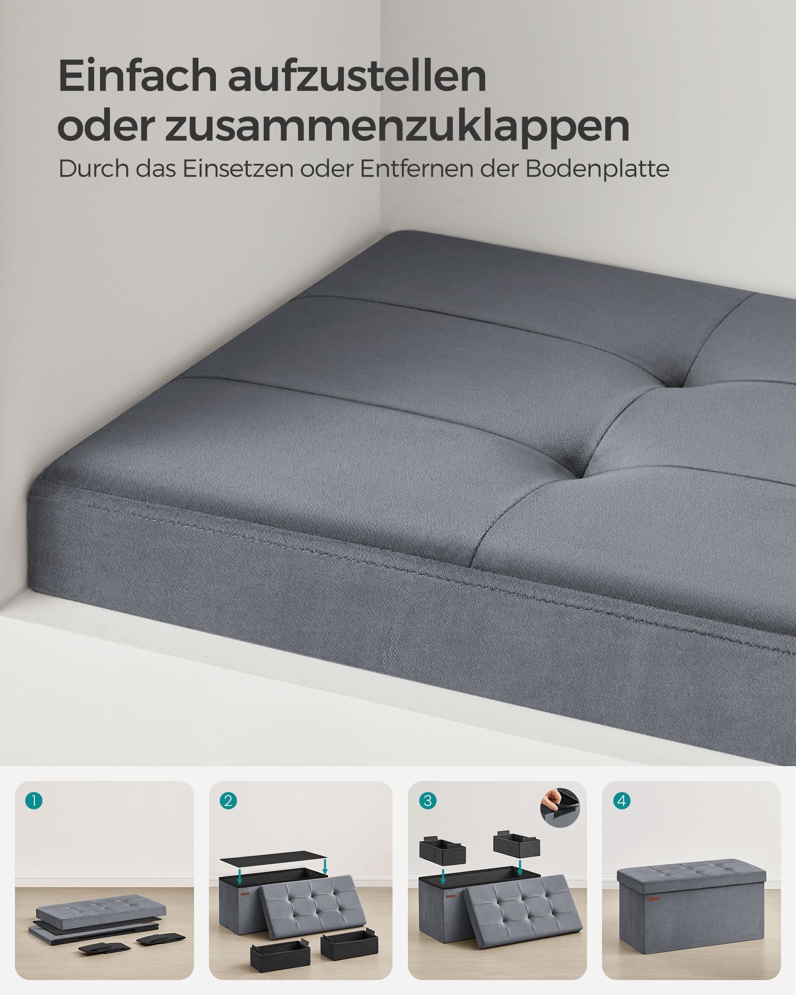 Bank - mit Stauraum - Samt - für Wohnzimmer - LEIRGRIJS