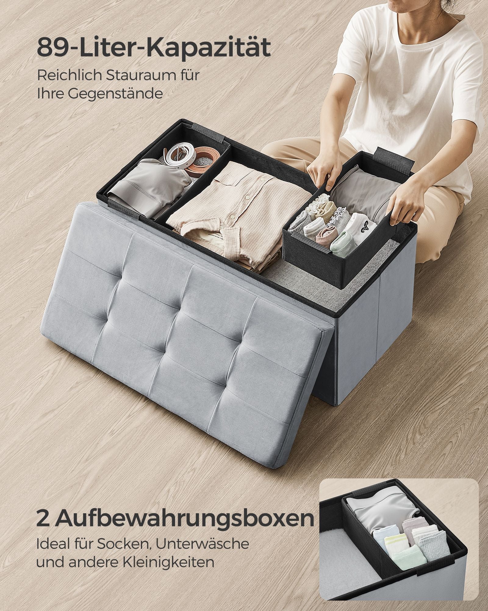 Bank - mit Stauraum - Samt - für Hall - Pigeon Grey