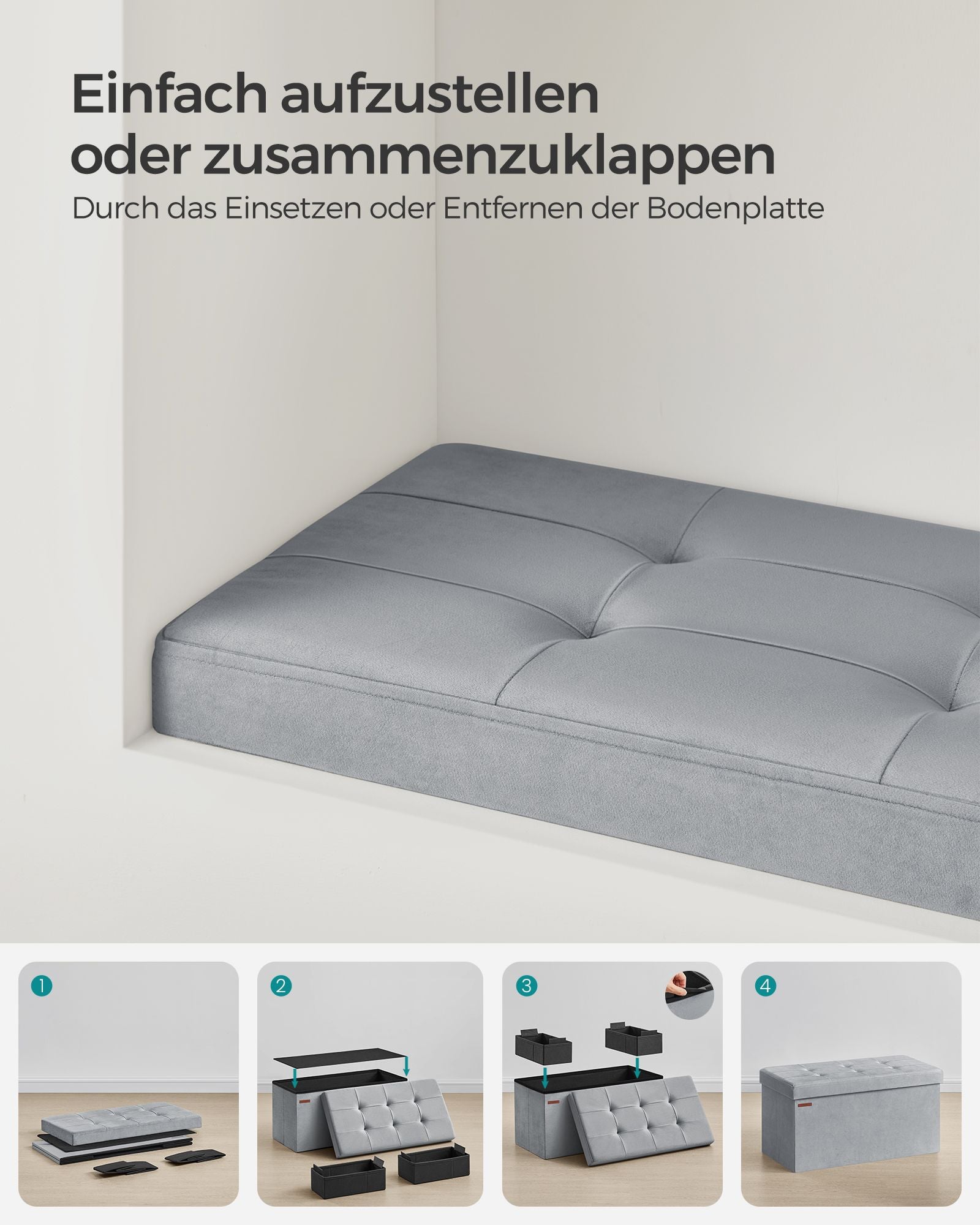 Bank - mit Stauraum - Samt - für Hall - Pigeon Grey