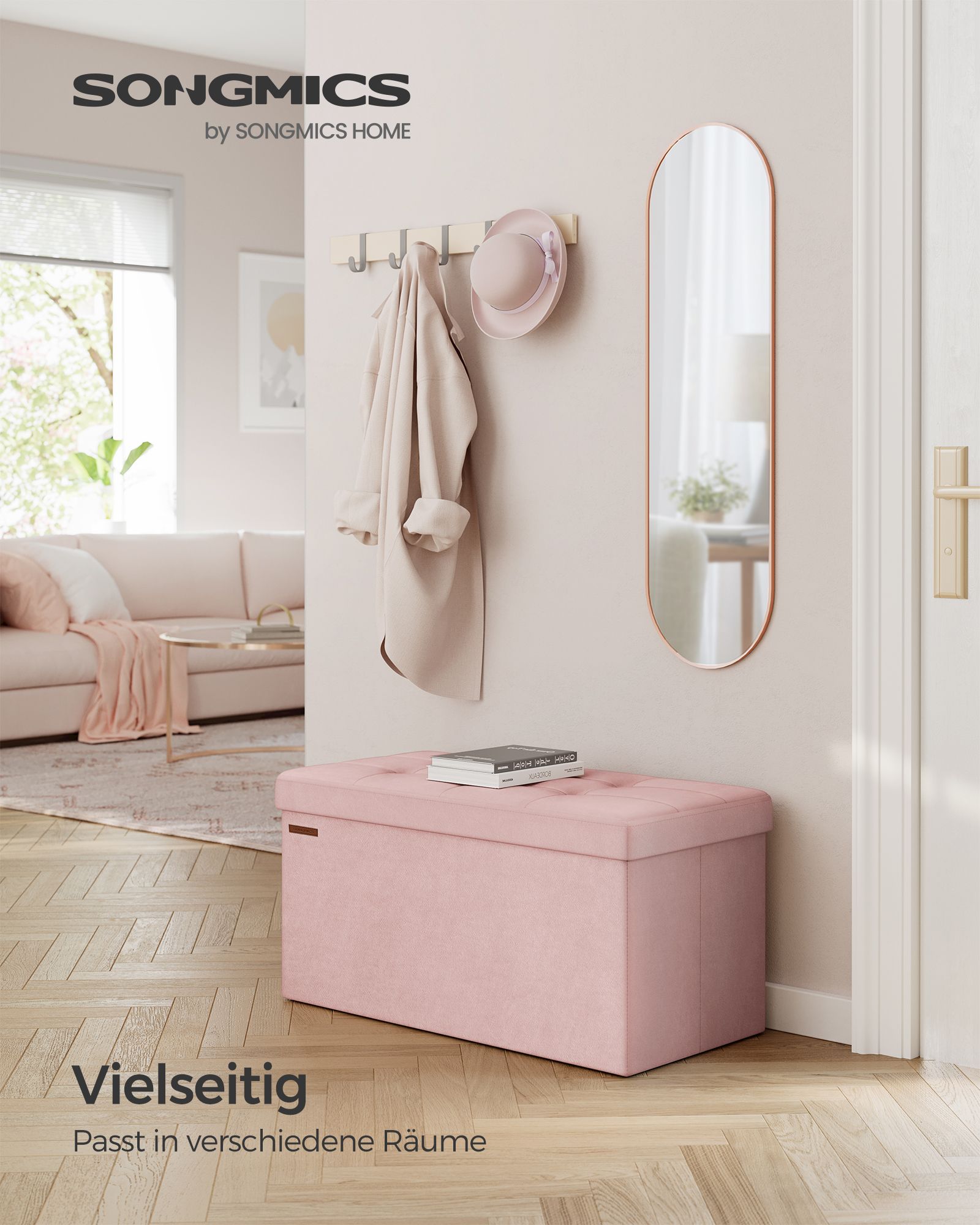Bank - mit Stauraum - bis zu 300 kg - Pastellrosa