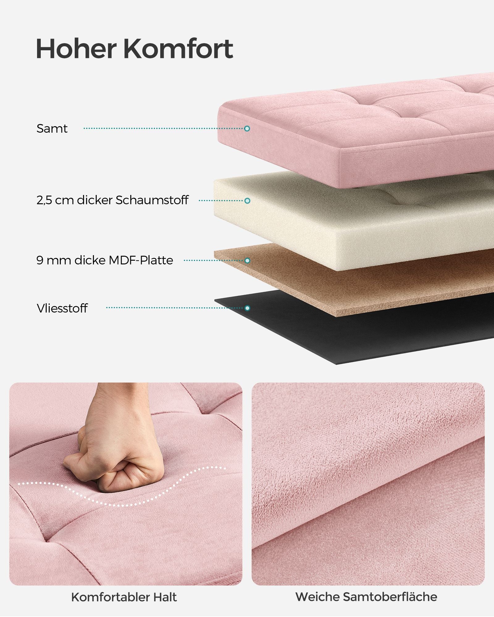 Bank - mit Stauraum - bis zu 300 kg - Pastellrosa