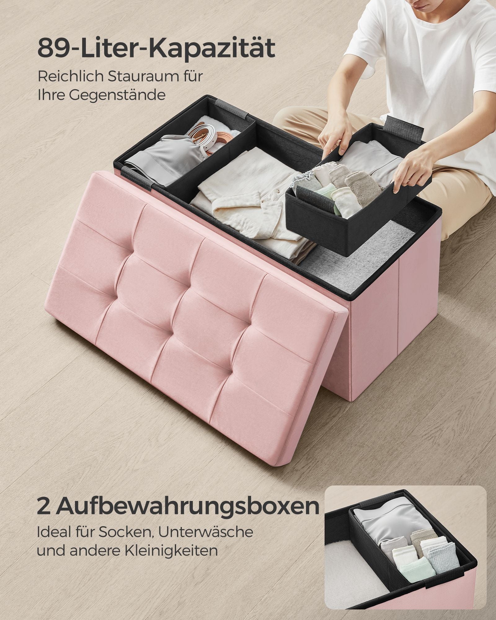 Bank - mit Stauraum - bis zu 300 kg - Pastellrosa