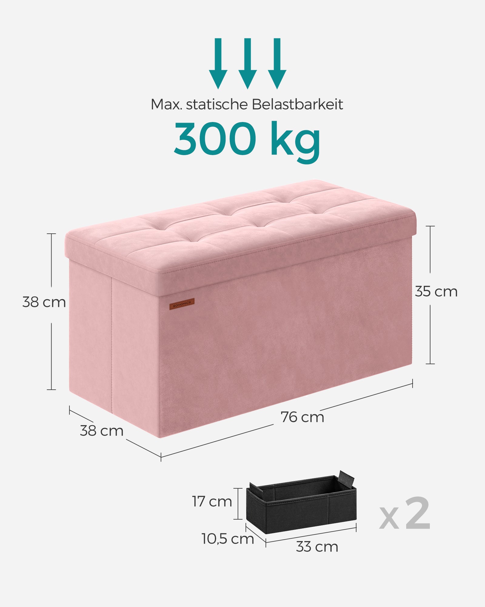 Bank - mit Stauraum - bis zu 300 kg - Pastellrosa