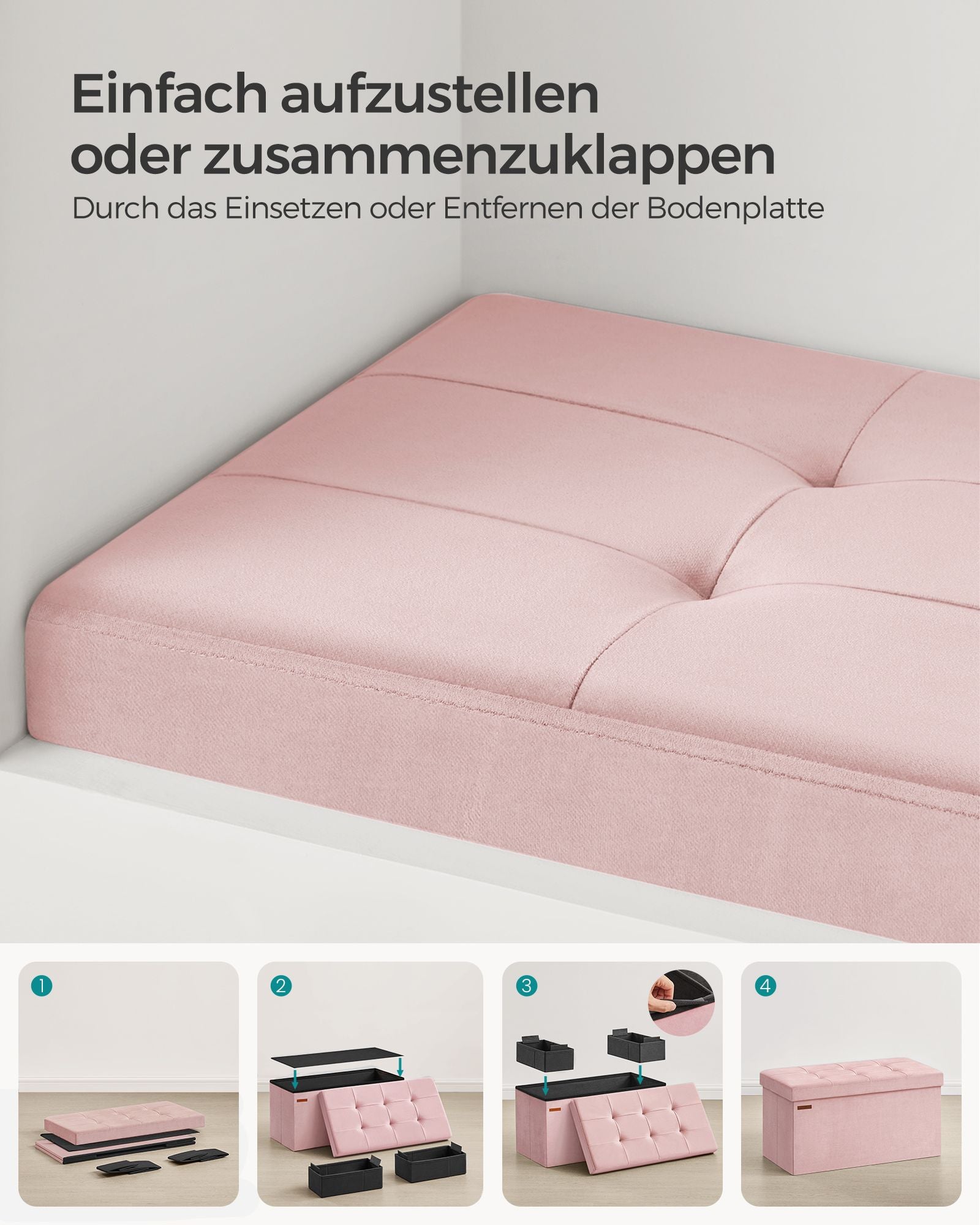 Bank - mit Stauraum - bis zu 300 kg - Pastellrosa