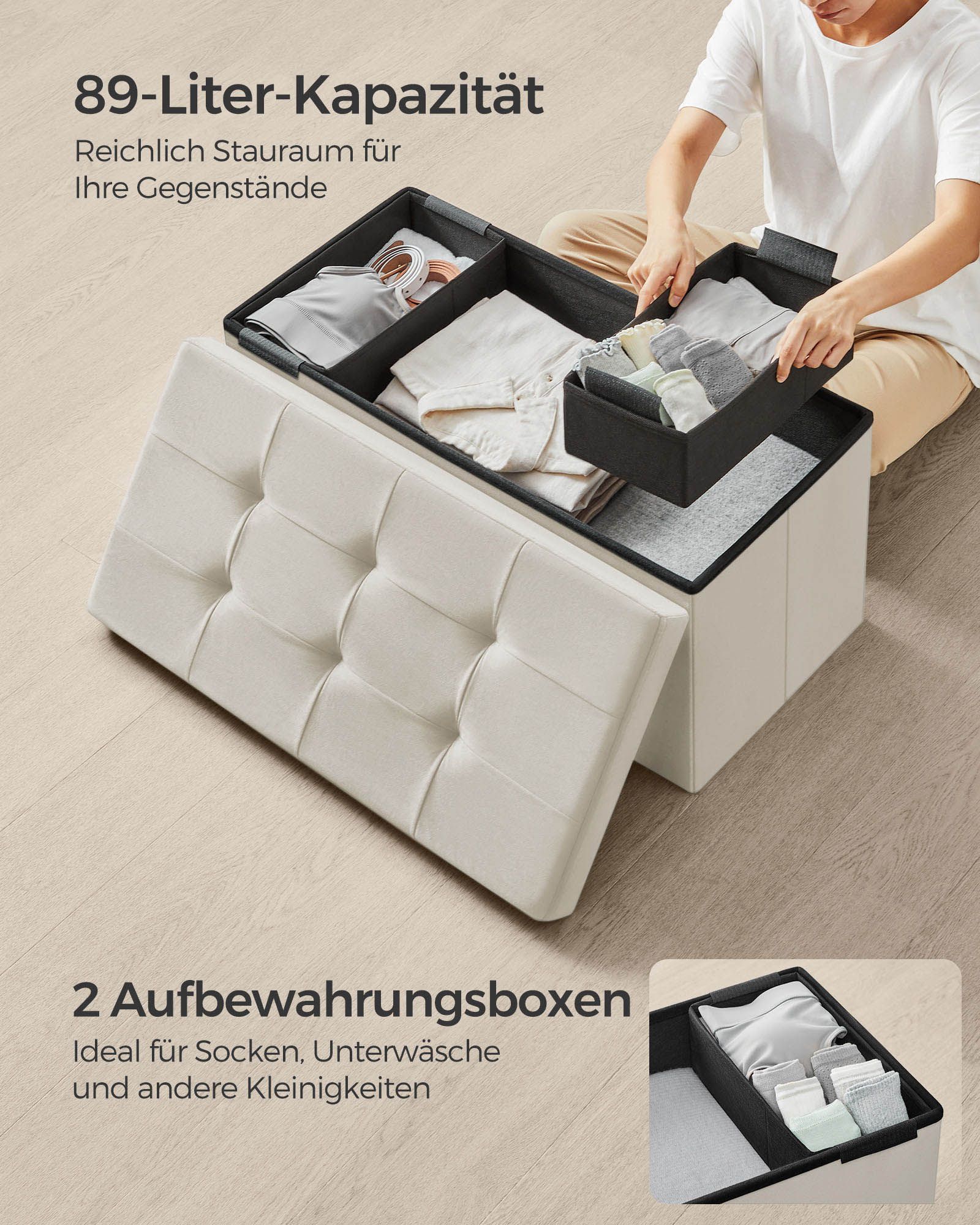 Bank - mit Speicherplatz - Samt - 38 × 76 × 38 cm